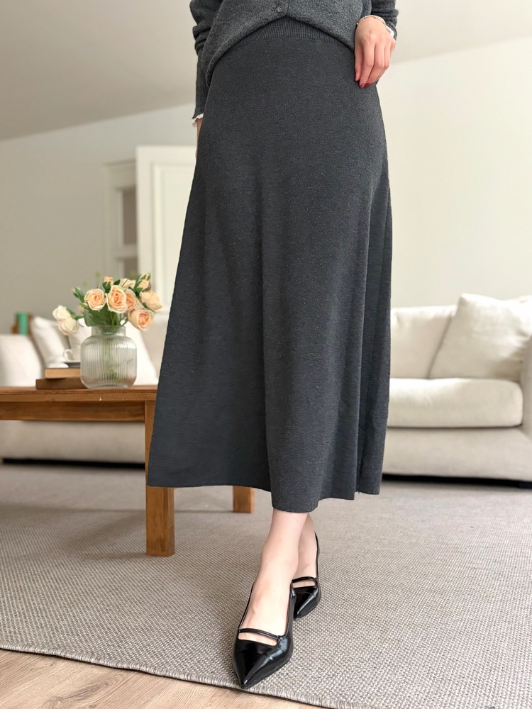 Plain Knit Skater Skirt (Charcoal)