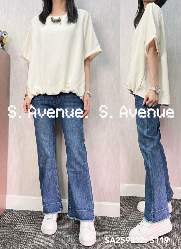 SA259832: 短袖前短後長淨色雪紡衫