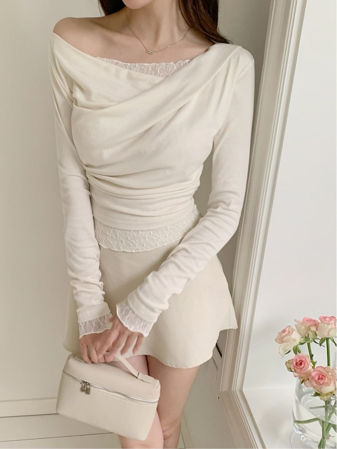 ♥︎Amélie Lace-Trimmed Draped Top