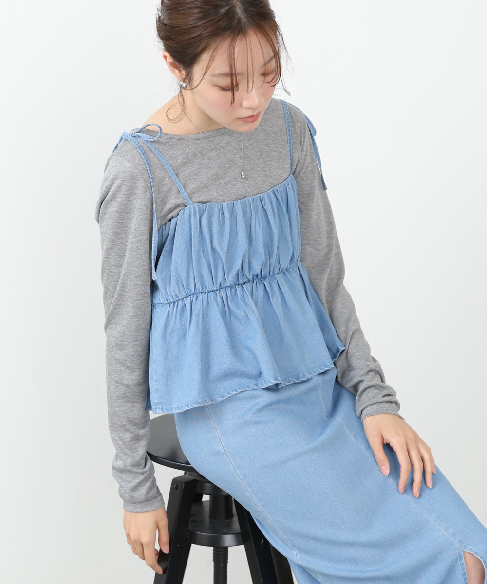 <JP> Denim Ruffles Cami Dress* 2色入 <預購>