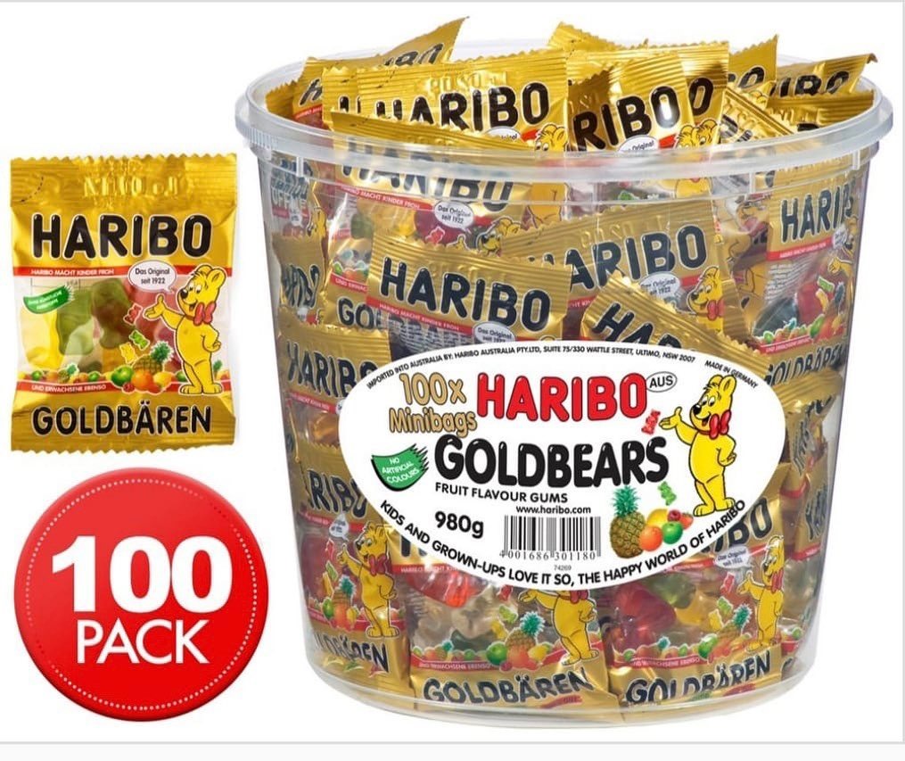 德國Haribo 桶裝熊仔糖 (100包/共980g)-預計7月底到貨