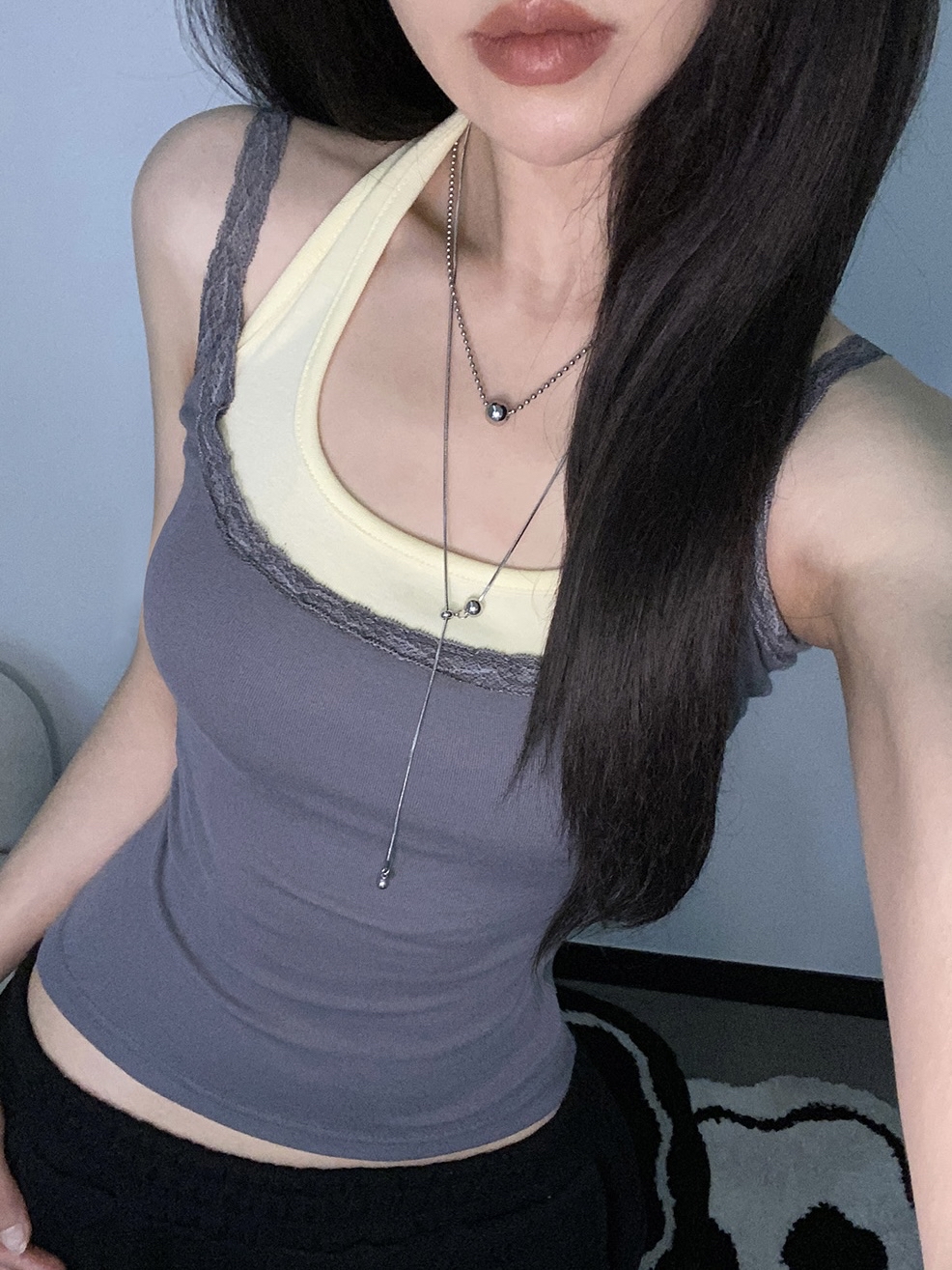 Lace-Trim Halter Layered Tank Top