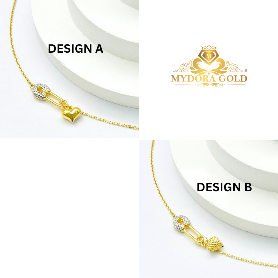 MYDORA Rantai Tangan Fesyen Safety Pin + Love Gemuk Series l EMAS 916/22K