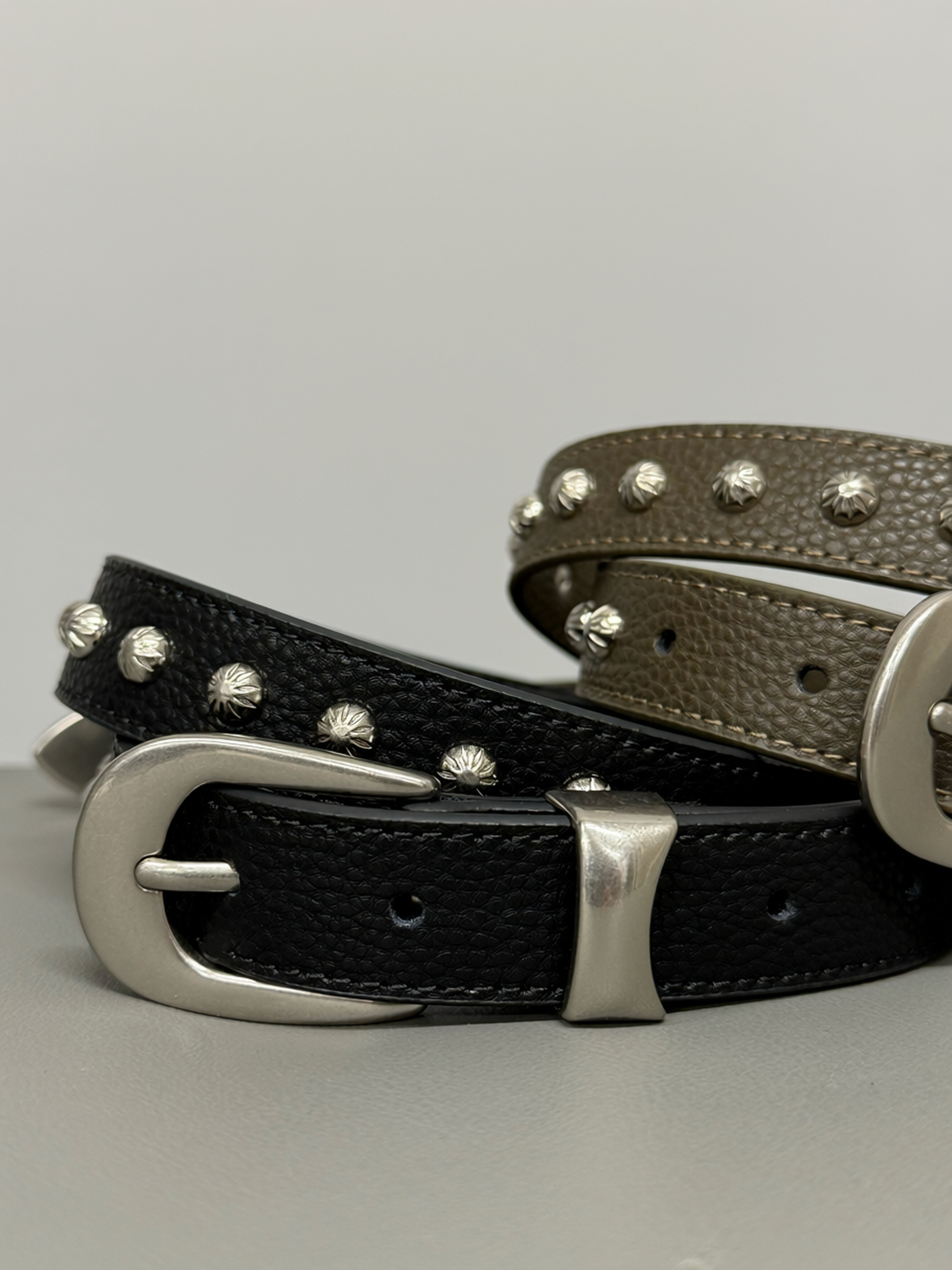 Studded Grain Leather Belt #be15