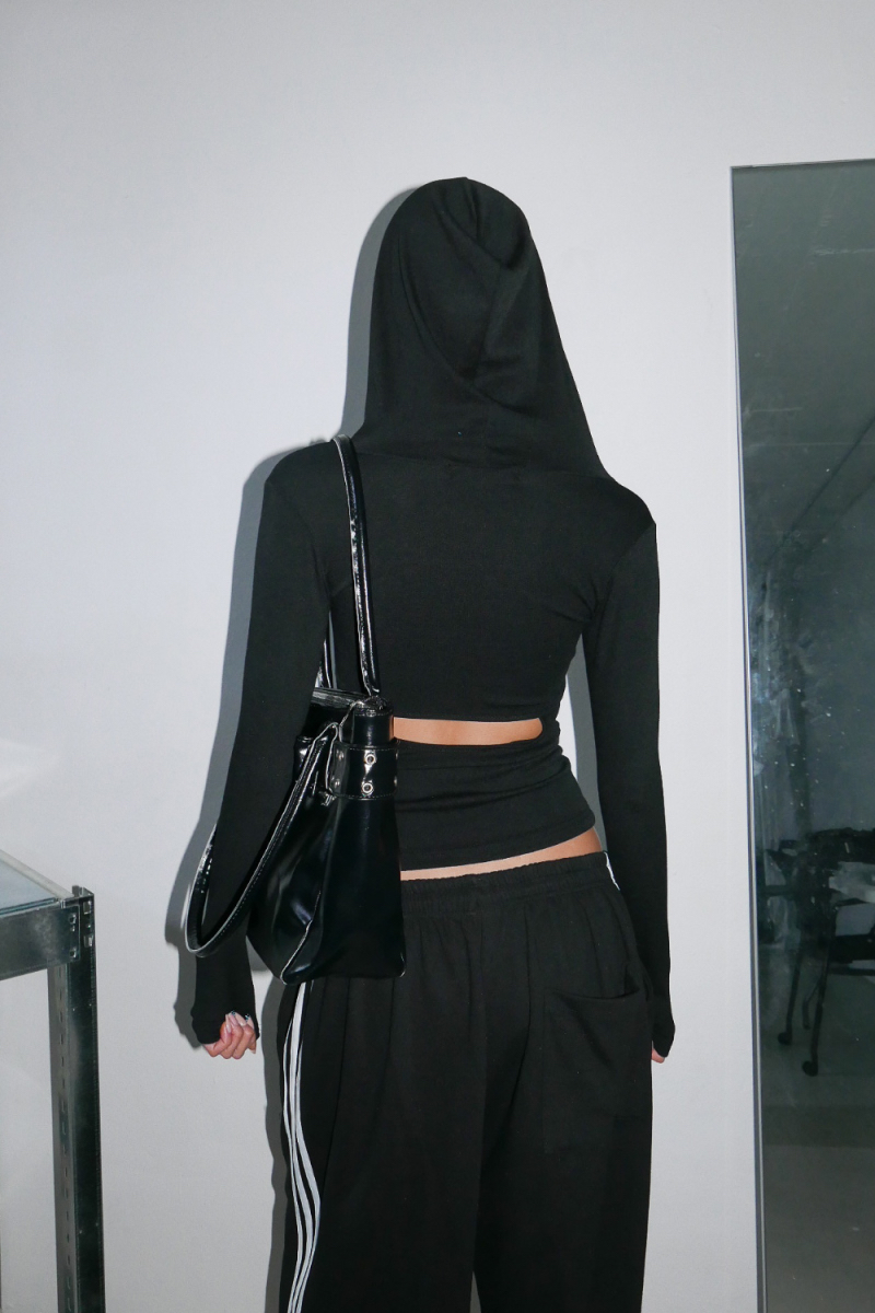 Eyelet Cutout Hooded Top