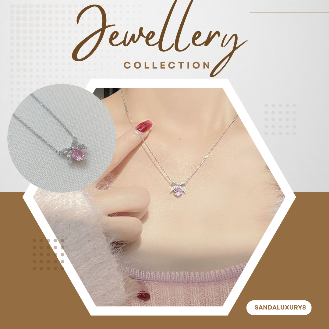 Pink Bowknot Pendant Necklace Jewelry  Luxury Fashion Accessories  Women Gift 