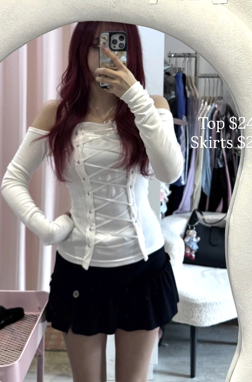 韓國間條前綁帶蛋糕裙