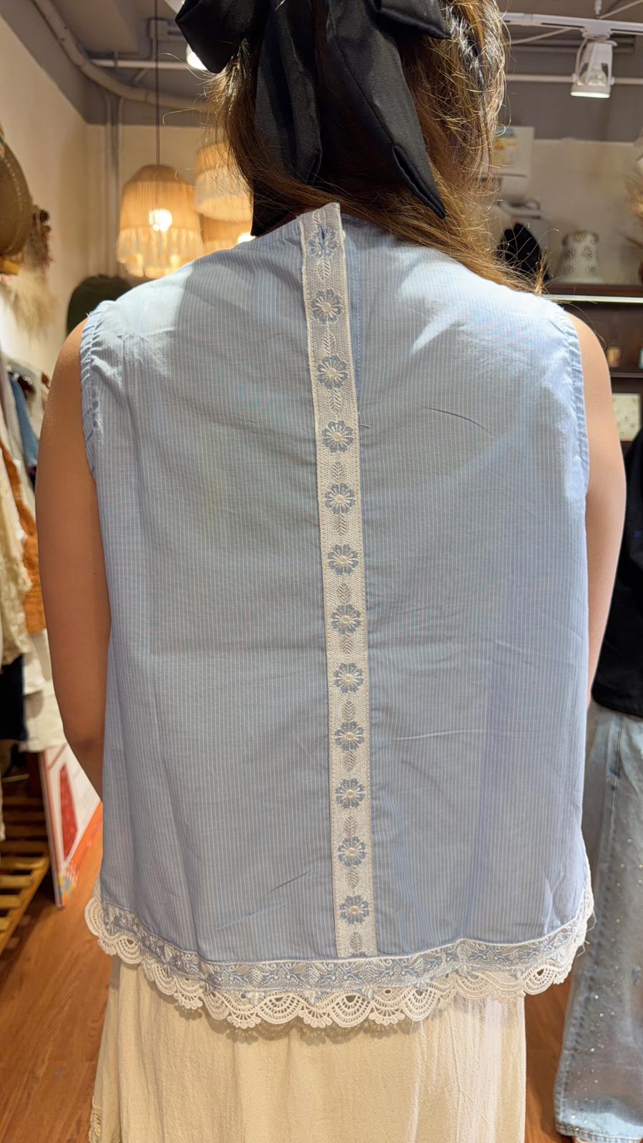 PKT 2632 Light Blue Side Lace Top 