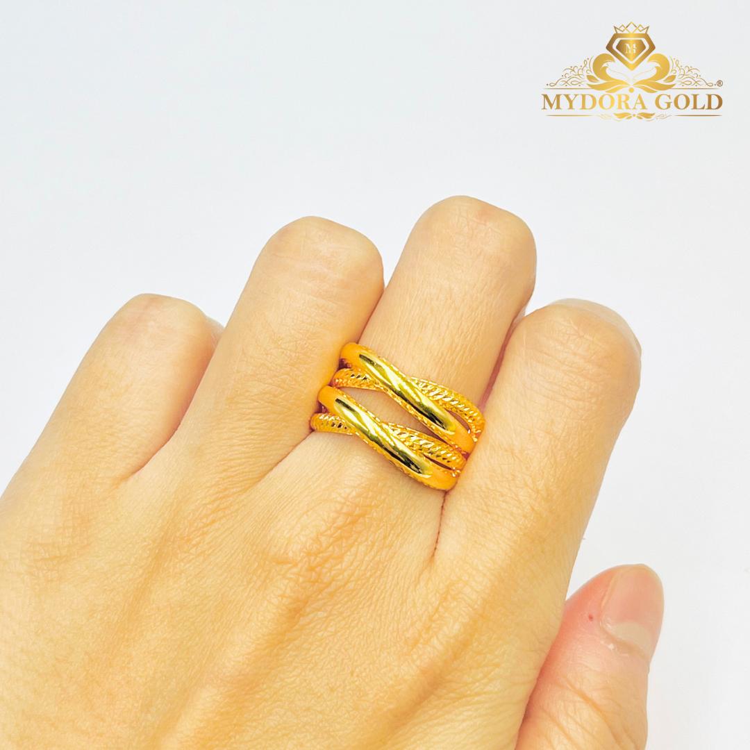 MYDORA Cincin Double Cross Full Gold (5G) l EMAS 916/22K