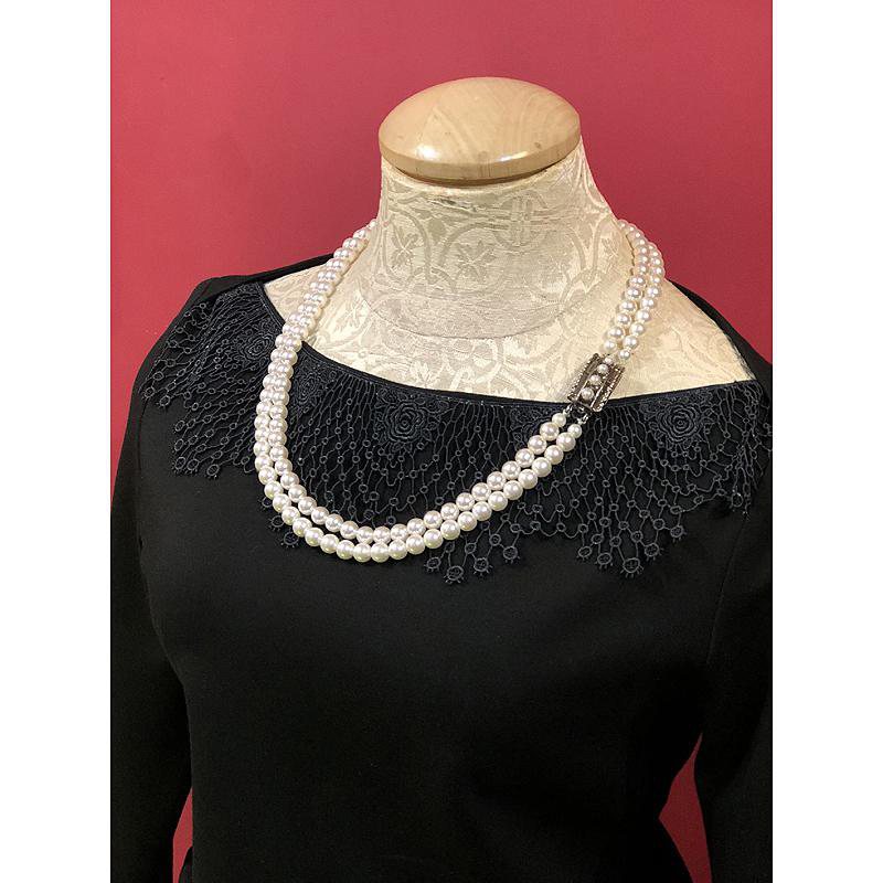 (SOLD OUT)Boat Collar Black Top with Vintage Lace(FM075)