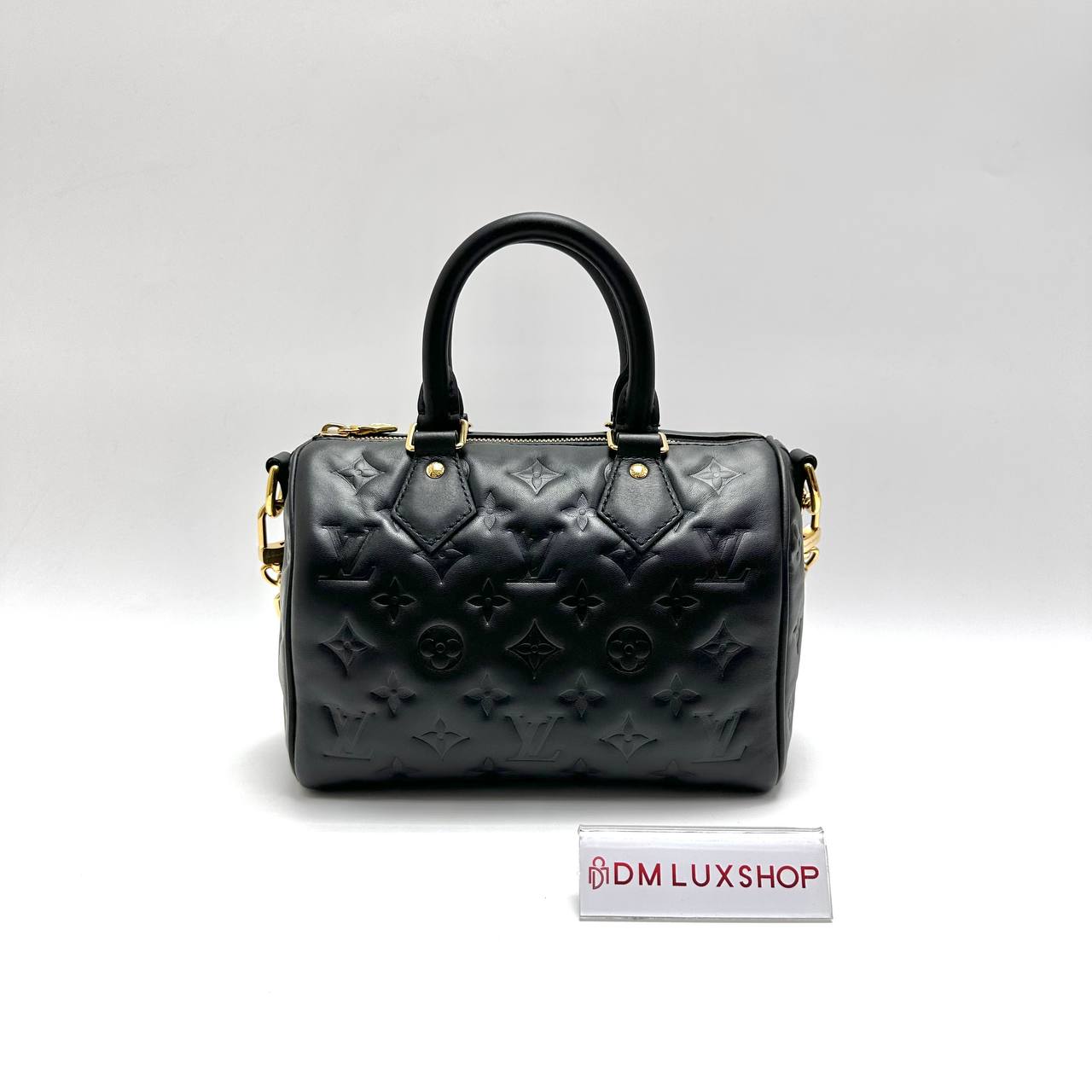 LV Black Embossed Monogram Speedy 22 GHW