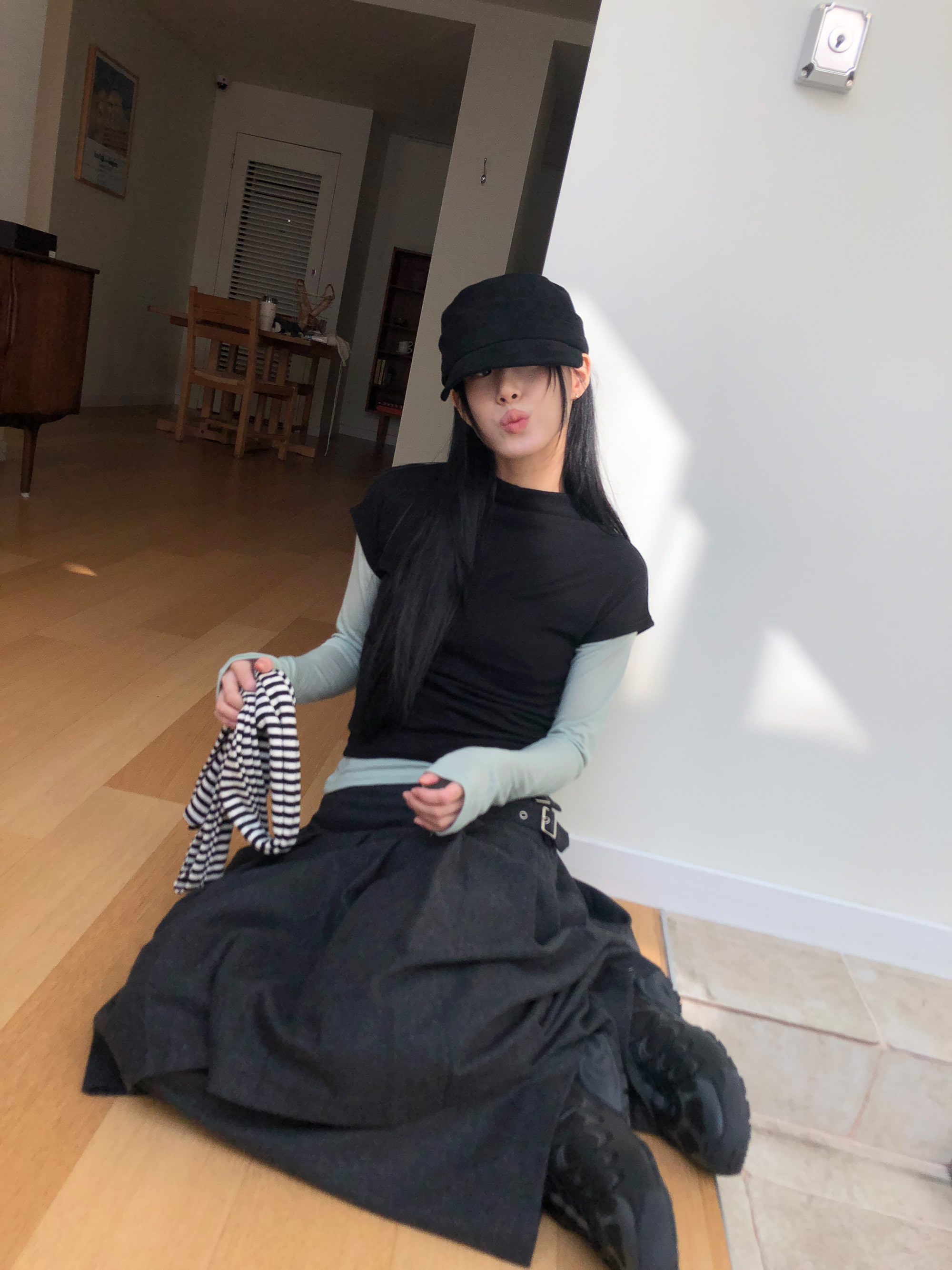 Pleated Layered Buckle Skirt Pants