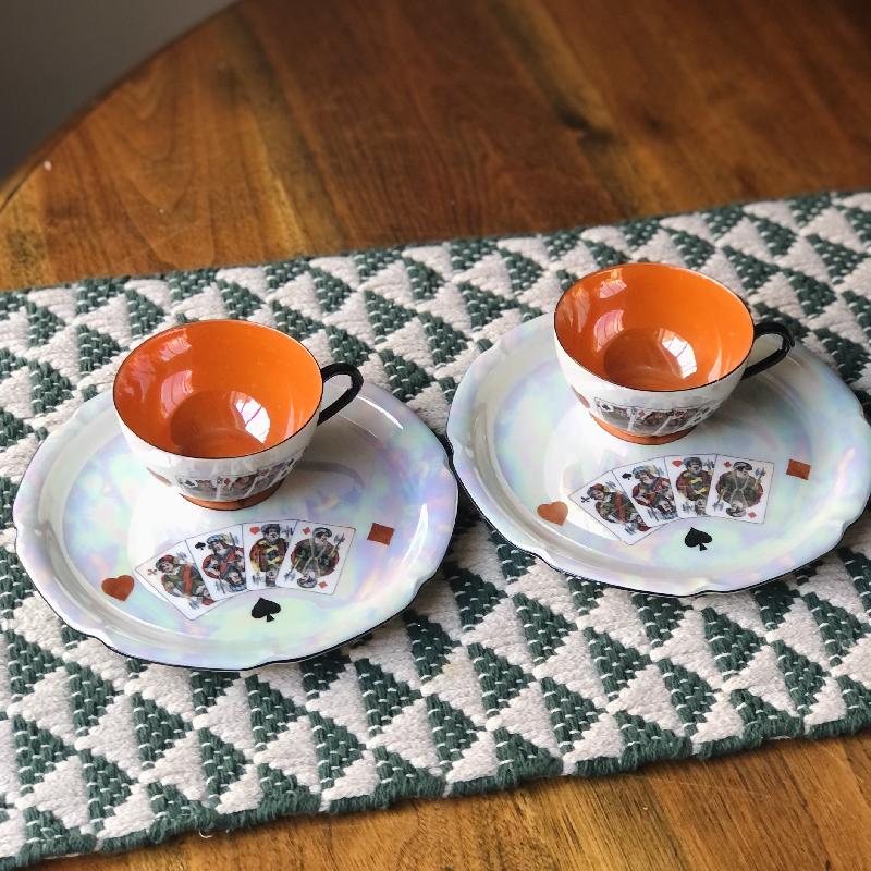 Vintage Made in Germany Pearlized Poker Pattern Tennis Set - 1 Cup + 1 Plate (MT412-1/2)