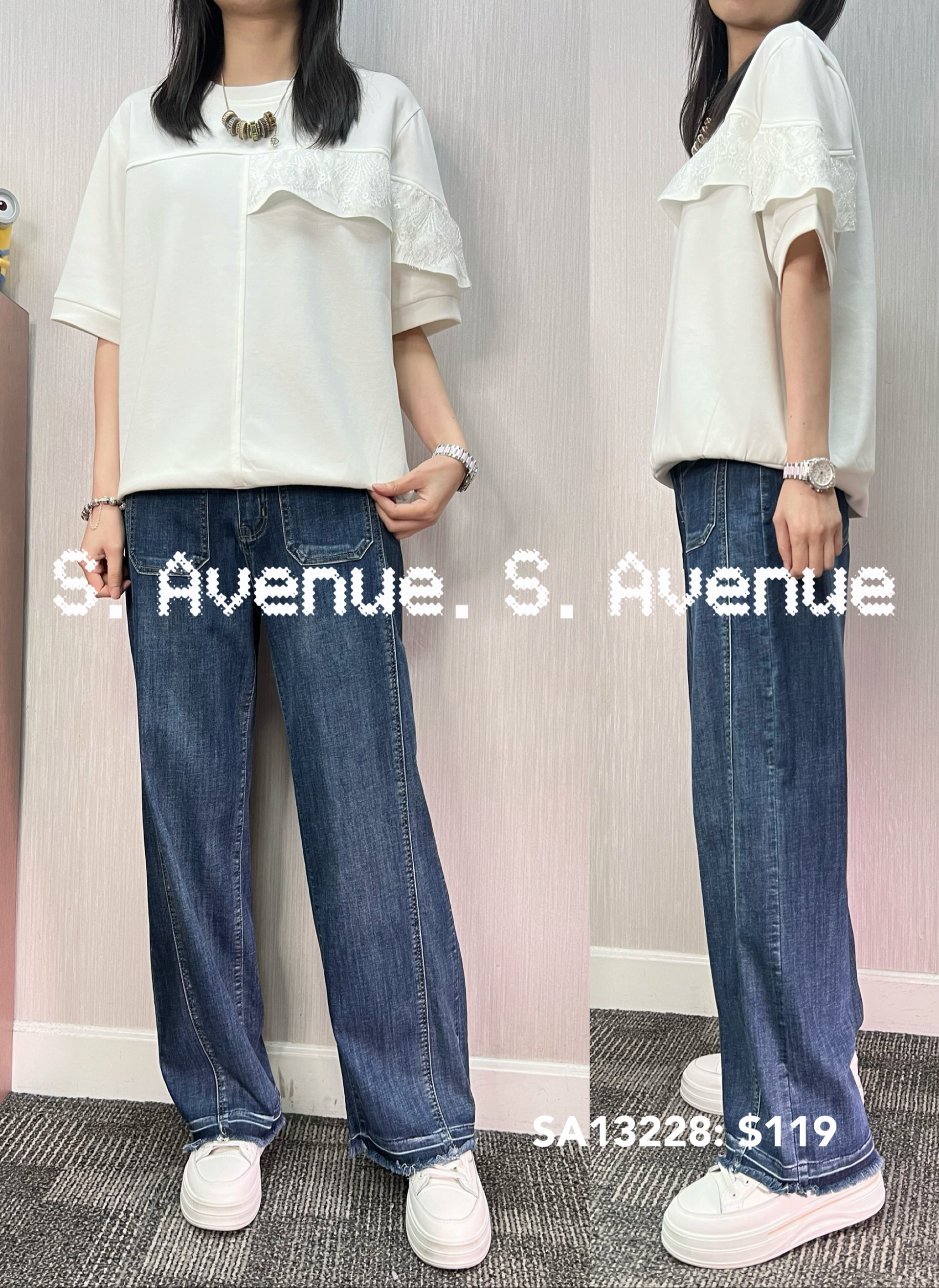 SA13228: 短袖ruffle lace tee