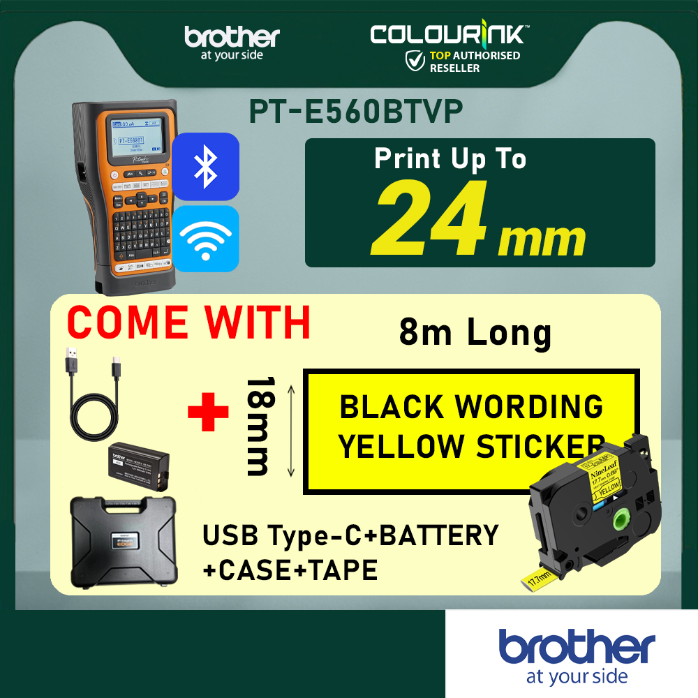 Brother PT-E310BTVP Portable Handheld Label Maker c/w Adapter Tool Box for Wire Cable Heat Shrink Tube E300VP PT-H110