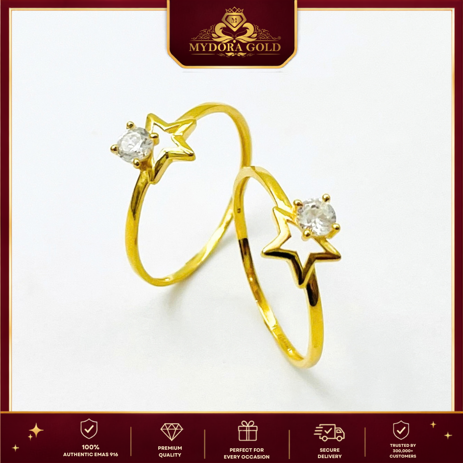 MYDORA EMAS 916 Cincin Batu CZ Star Shine l EMAS 916/22K