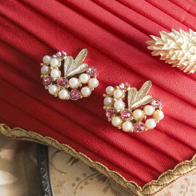 1950s Pink Stone and Faux Pearl Statement Clip Earrings(EA1451)