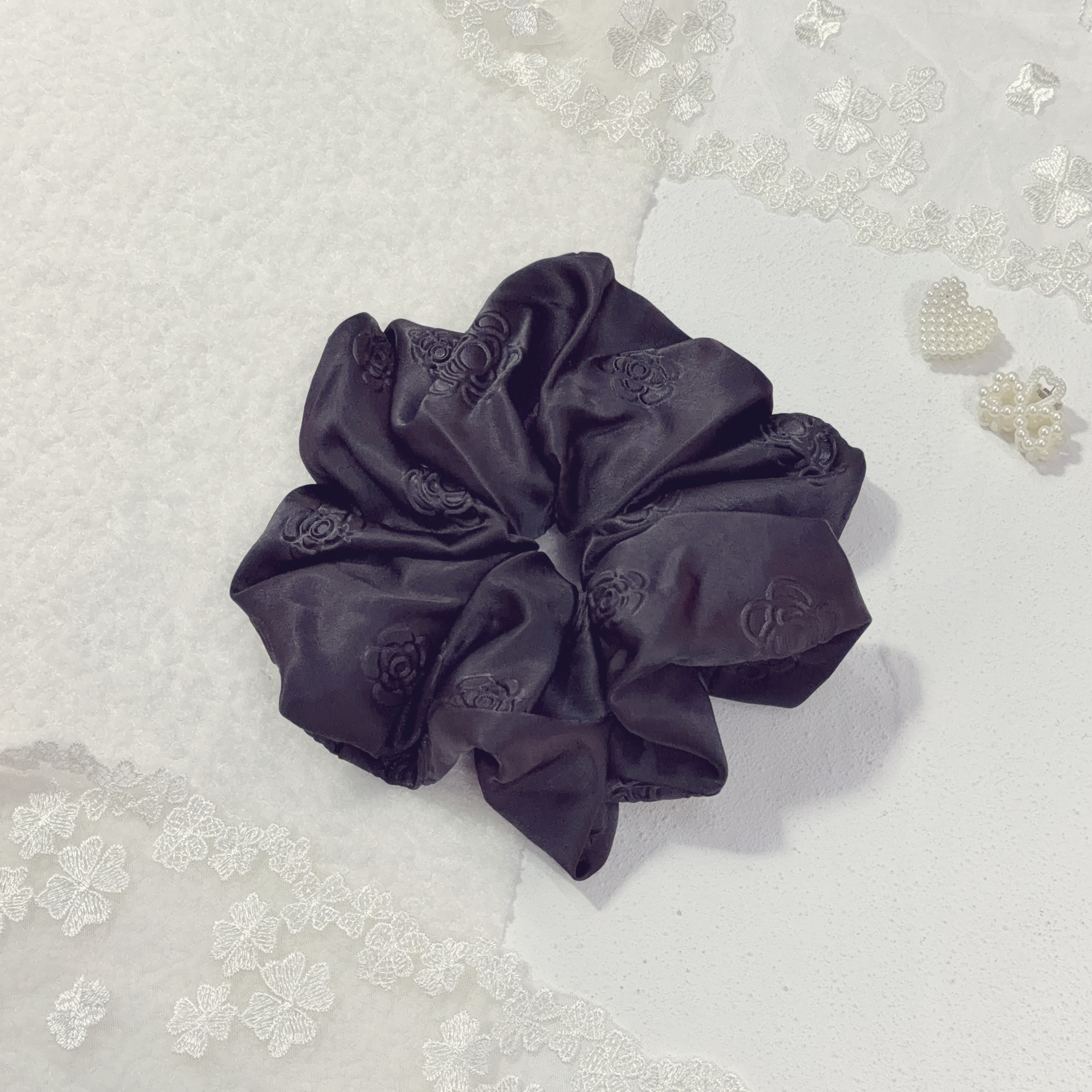 暗紋玫瑰花髮圈 (三色)