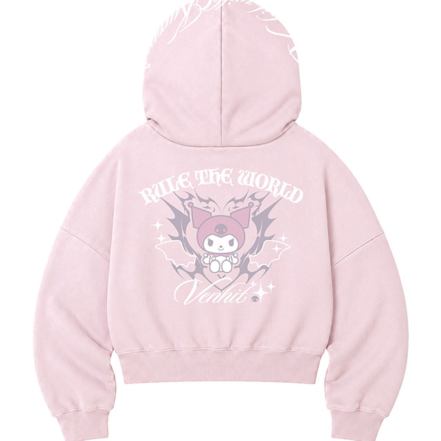 Venhit x Kuromi VK Serif Lettering Side Zip-up Hoodie Pink
