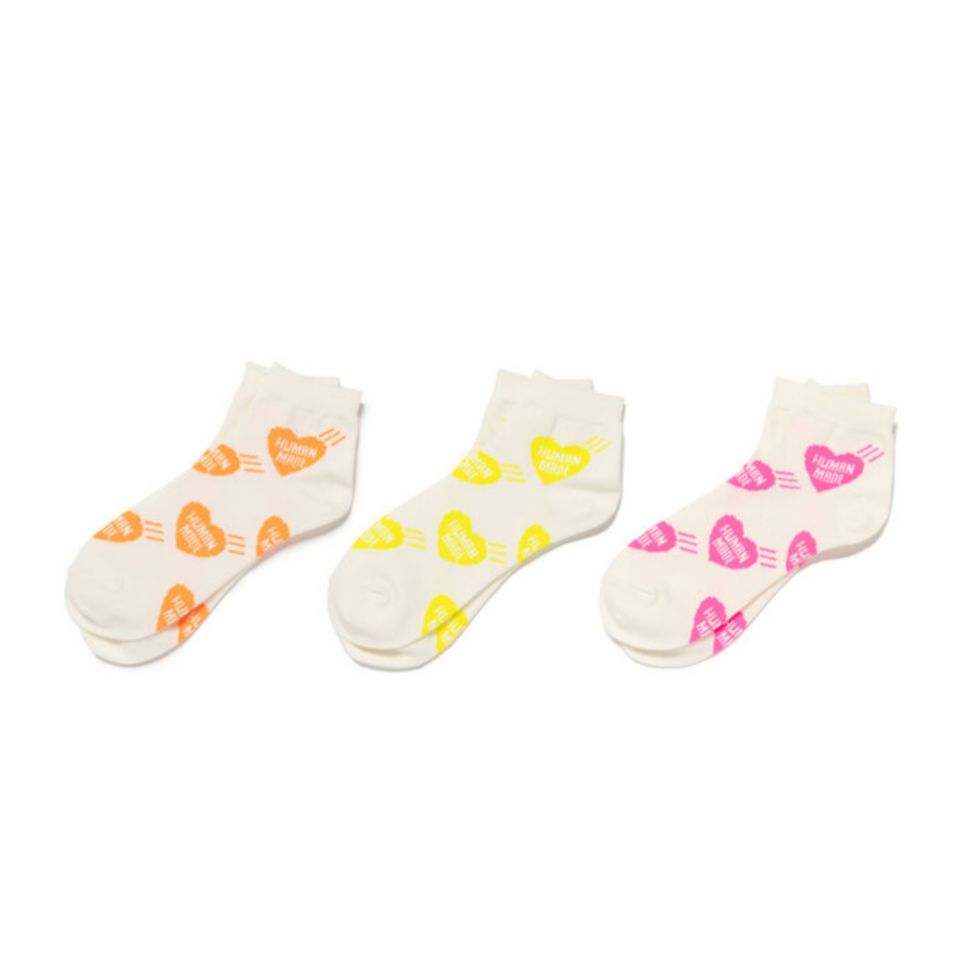 Human made heart short socks Size m(23-25cm) Size L (25-27cm) Orange / yellow / pink