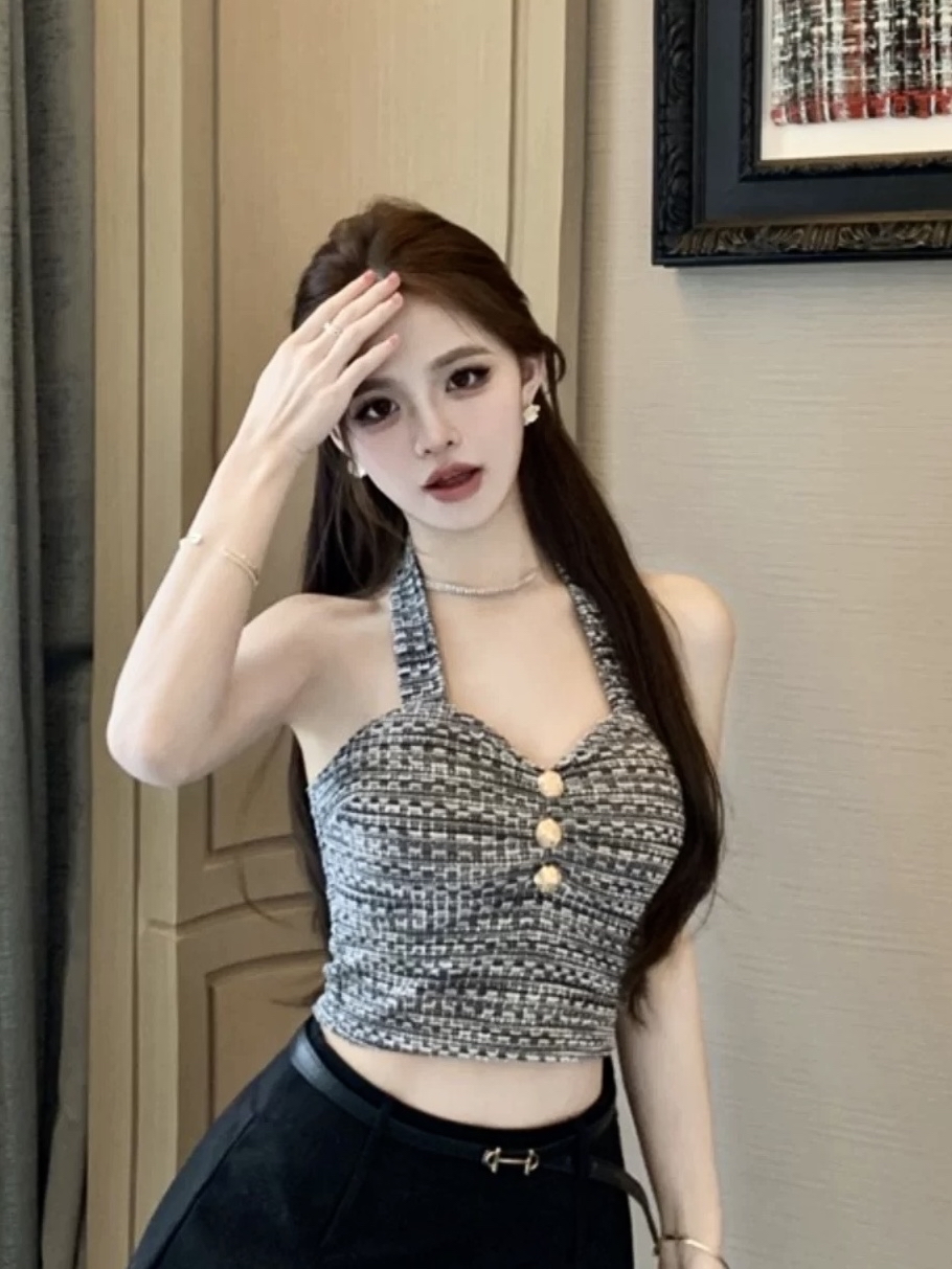 粗花露臍吊帶上衣