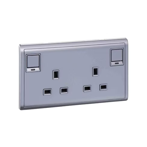 施耐德 Pieno 薰衣草銀 13A孖蘇有掣有燈 插座