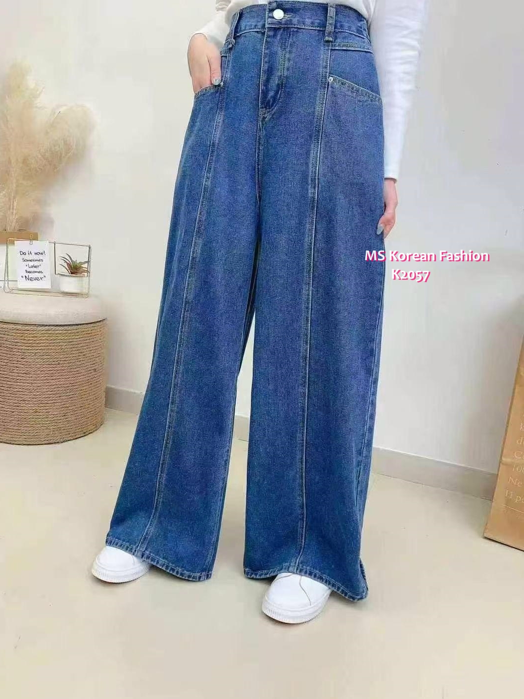 K2057 韓國🇰🇷中間骨牛仔闊褲