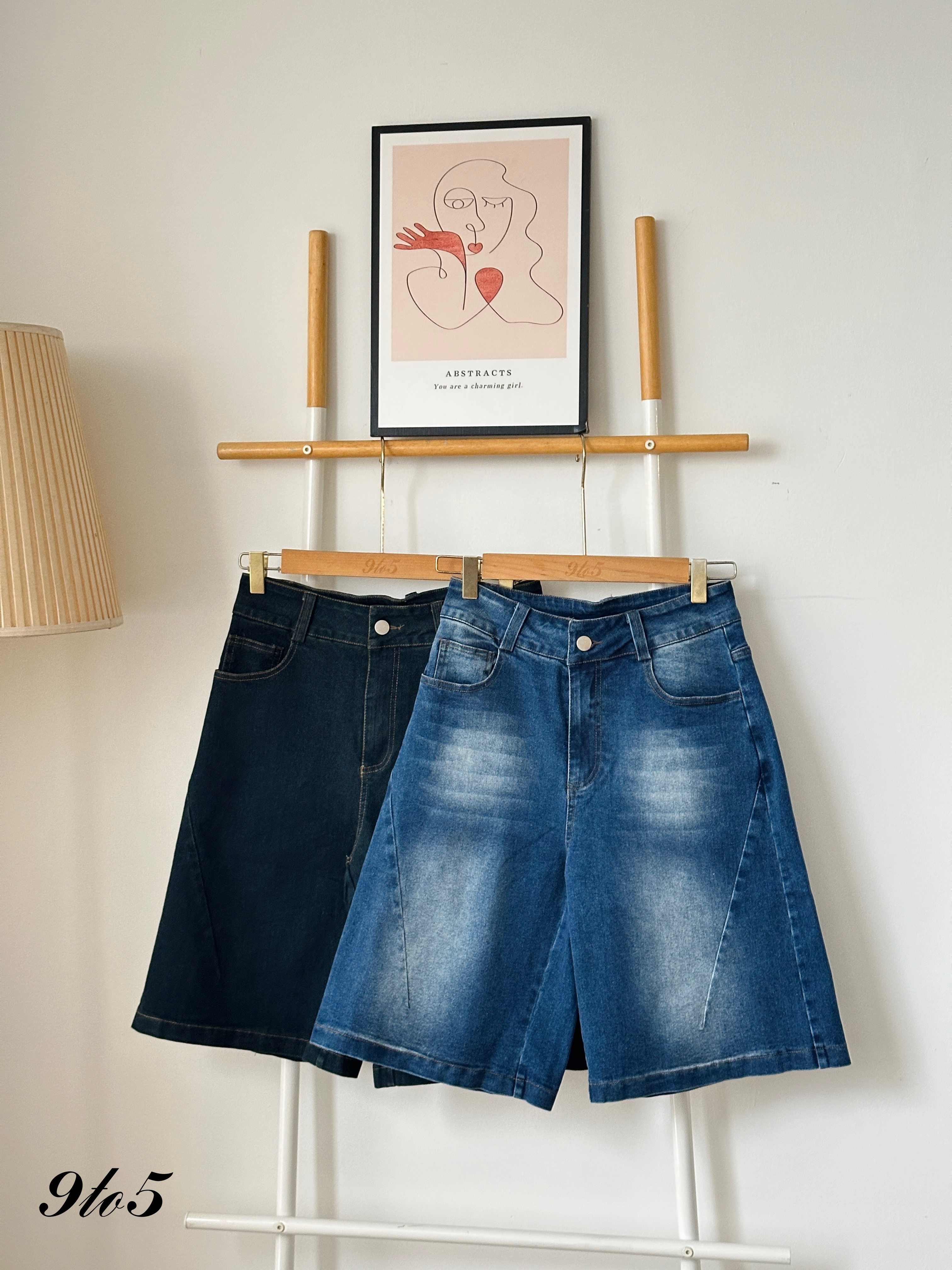 S1769 Denim Midi Pants - Blue & Dark Blue