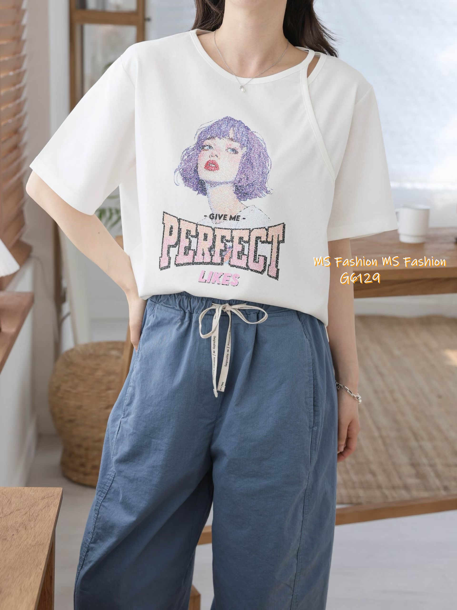 G6129 韓國🇰🇷型格小露肩女仔頭top