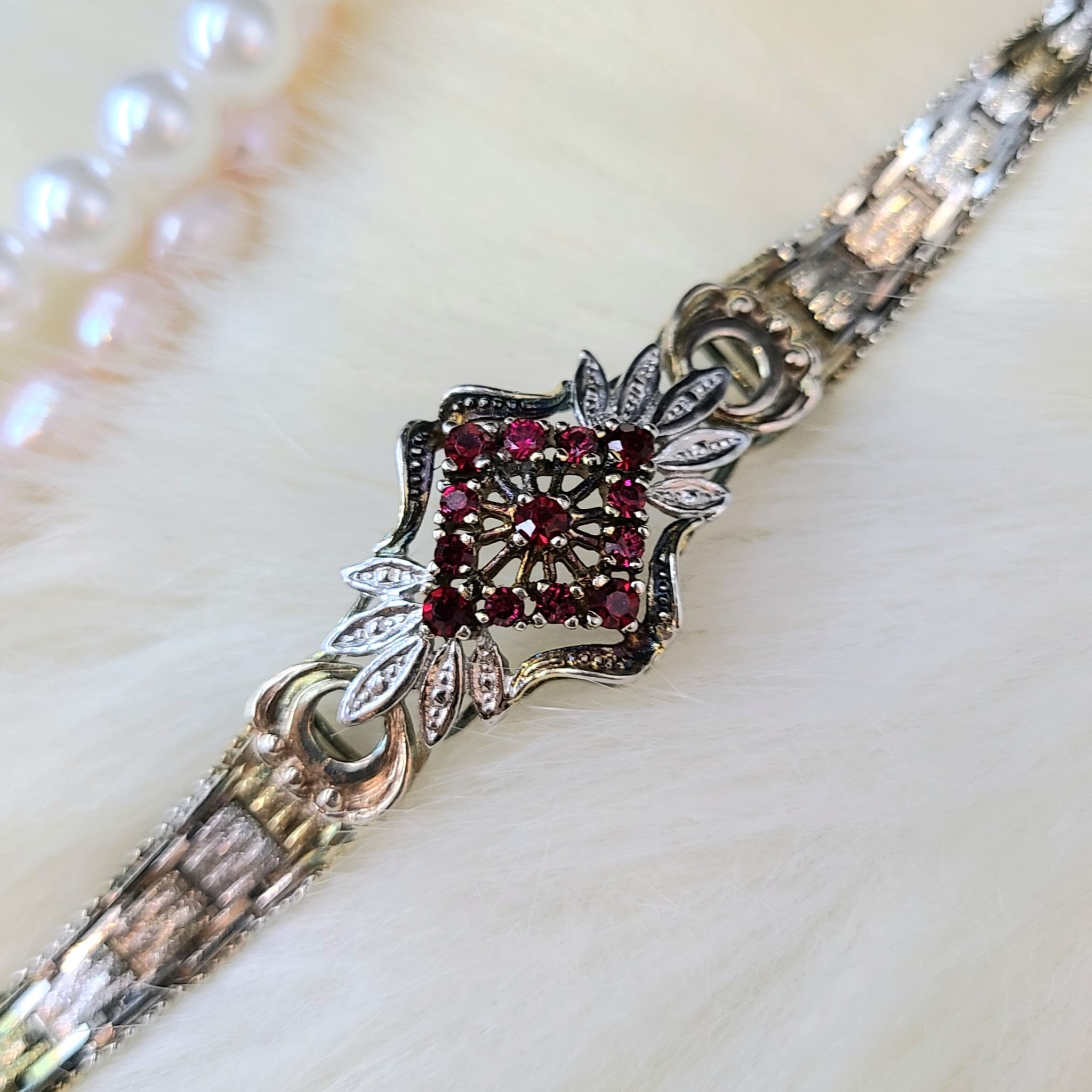 70年代石榴石意大利純銀手鍊