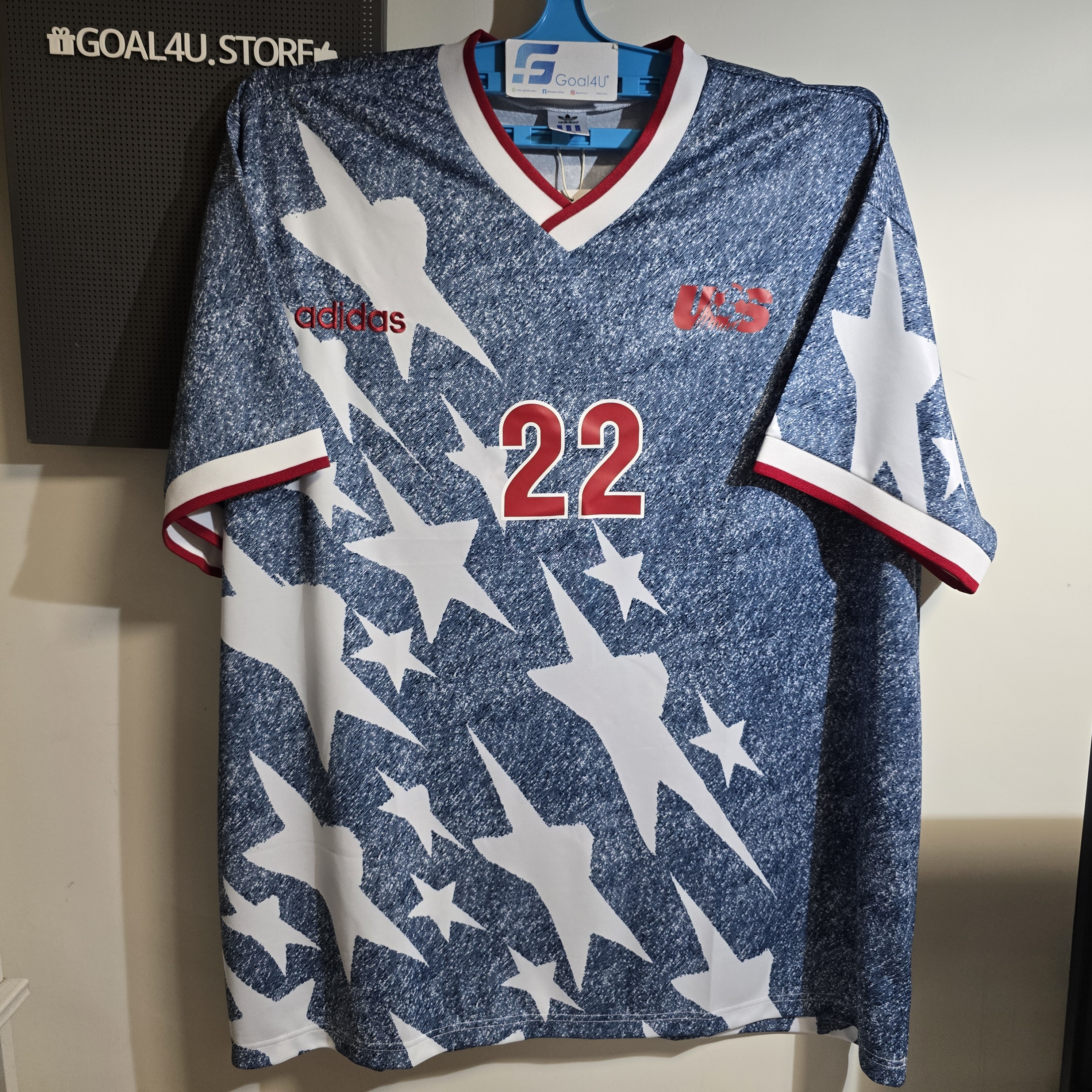 ⚽️ 傳奇歸來：Adidas 1994 美國隊「丹寧星旗」經典重製版球衣 (可加印隊徽+印字) KB2726