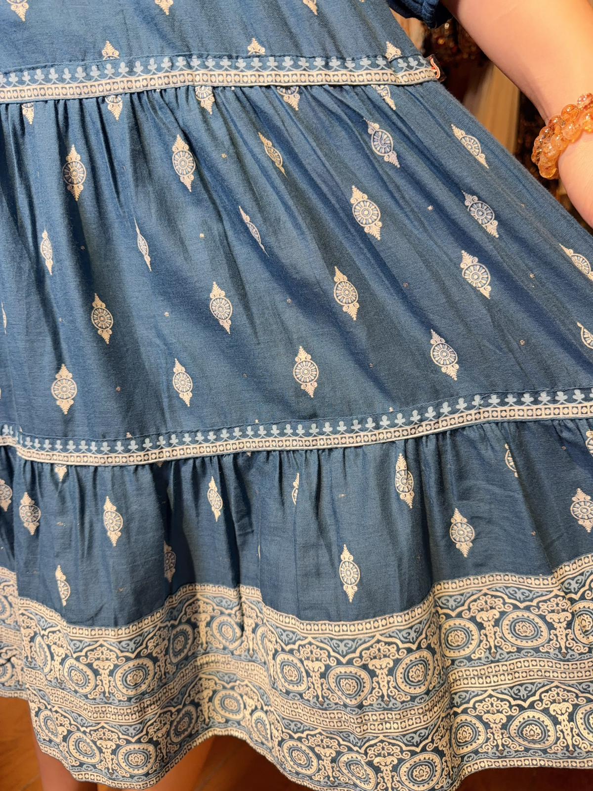 Navy Blue with White Mandala X Lace Print Short OP 38" #1356