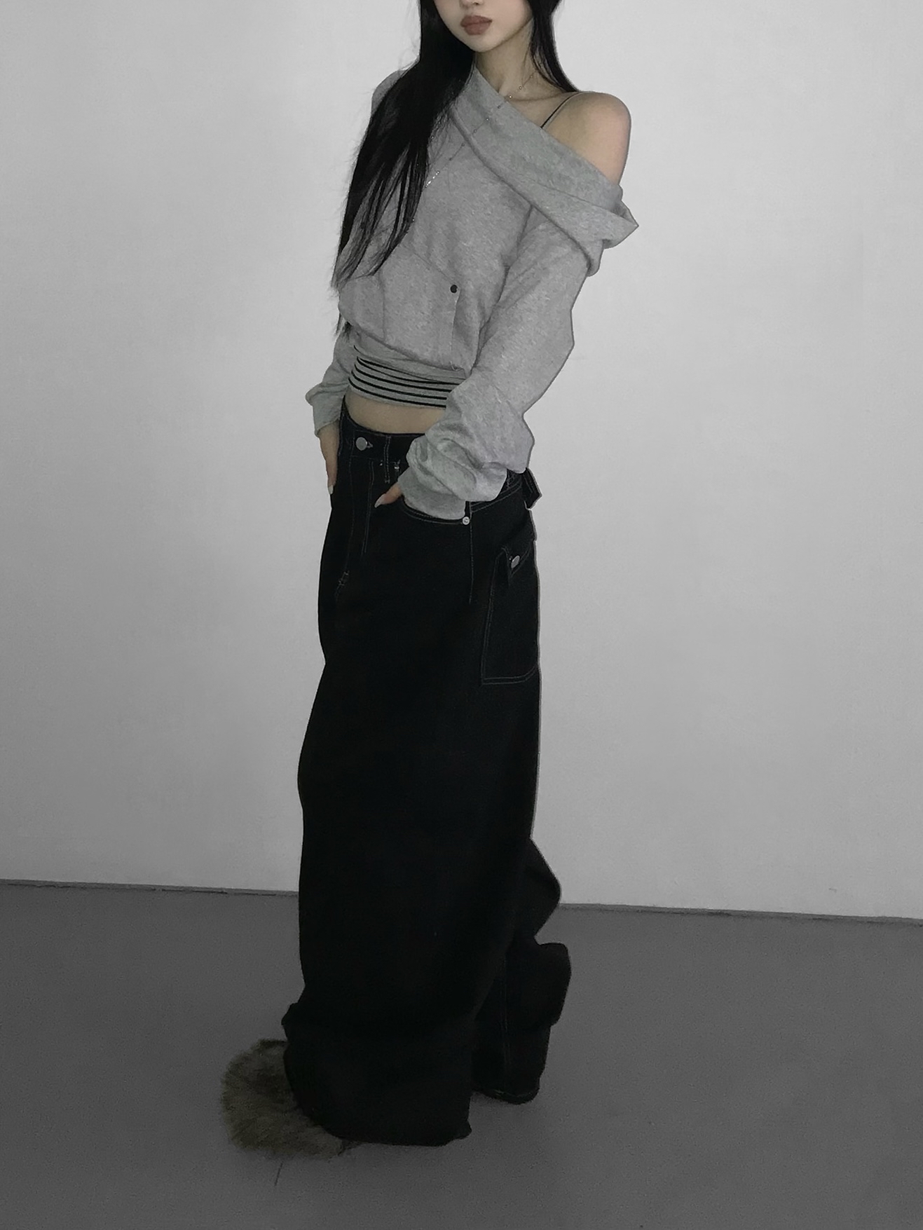 Soft Off-Shoulder Cropped Hoodie