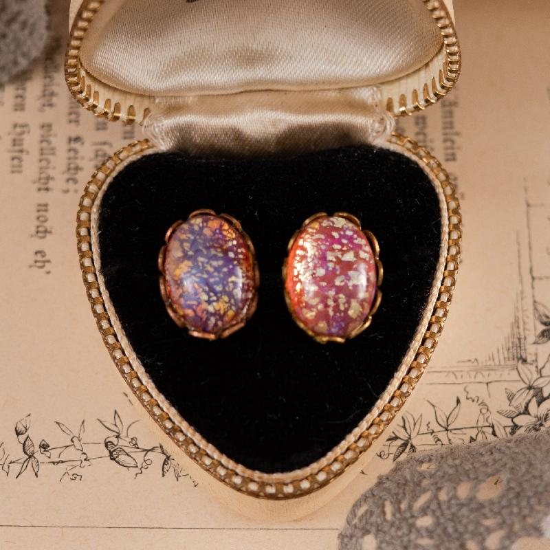 Vintage Recomposed Glass Stud Earrings - Confetti Easter Egg(NA0738)