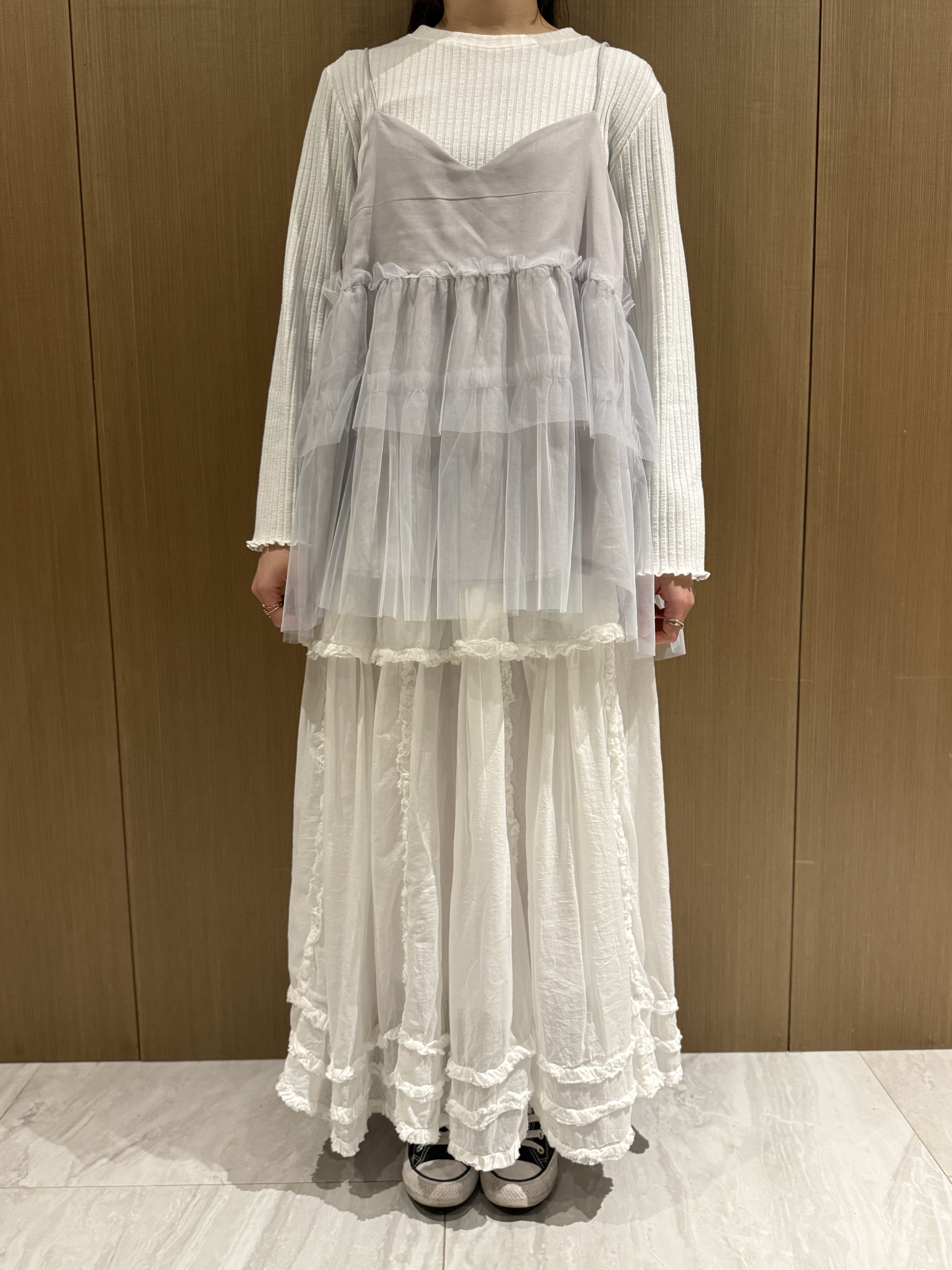 幼肩薄紗吊帶（淺灰）