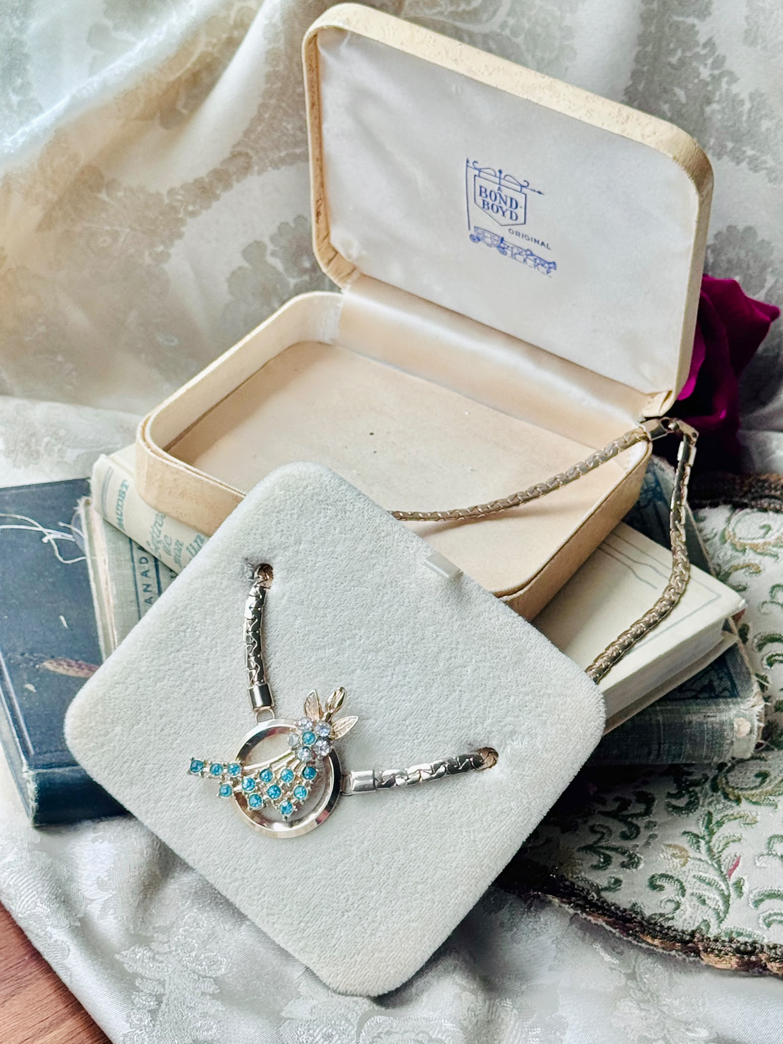 Vintage 1950s Aqua Blue Floral Necklace - With or without box(MT2620)