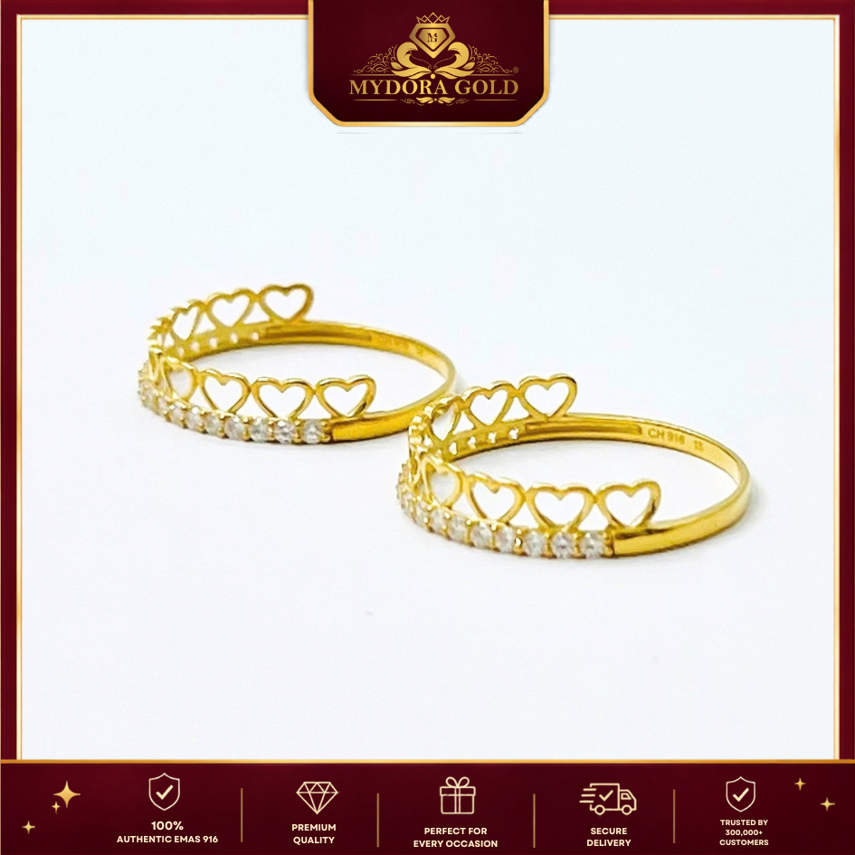 MYDORA EMAS 916 Cincin Batu CZ Love Chain l EMAS 916/22K