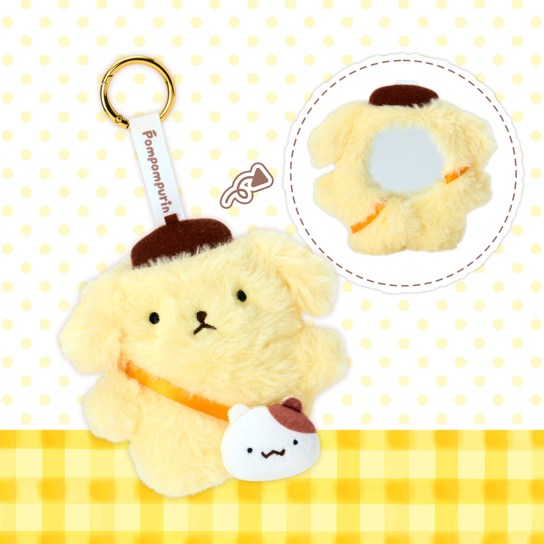 現貨｜Sanrio Pompompurin 布甸狗 30週年版 日版 毛公仔鏡子 吊飾 掛件 (49501-7)