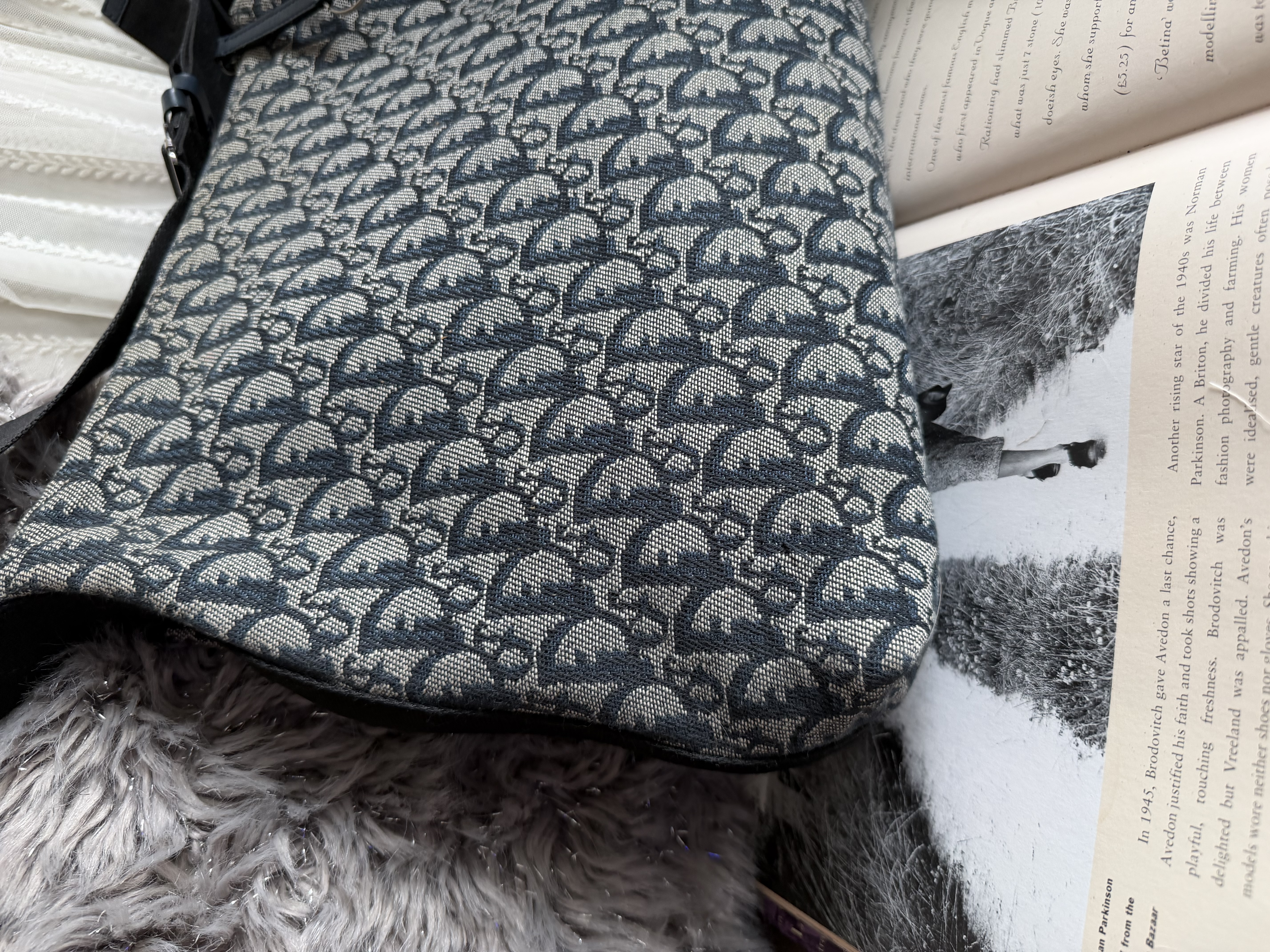 vintage dior navy monogram messenger bag