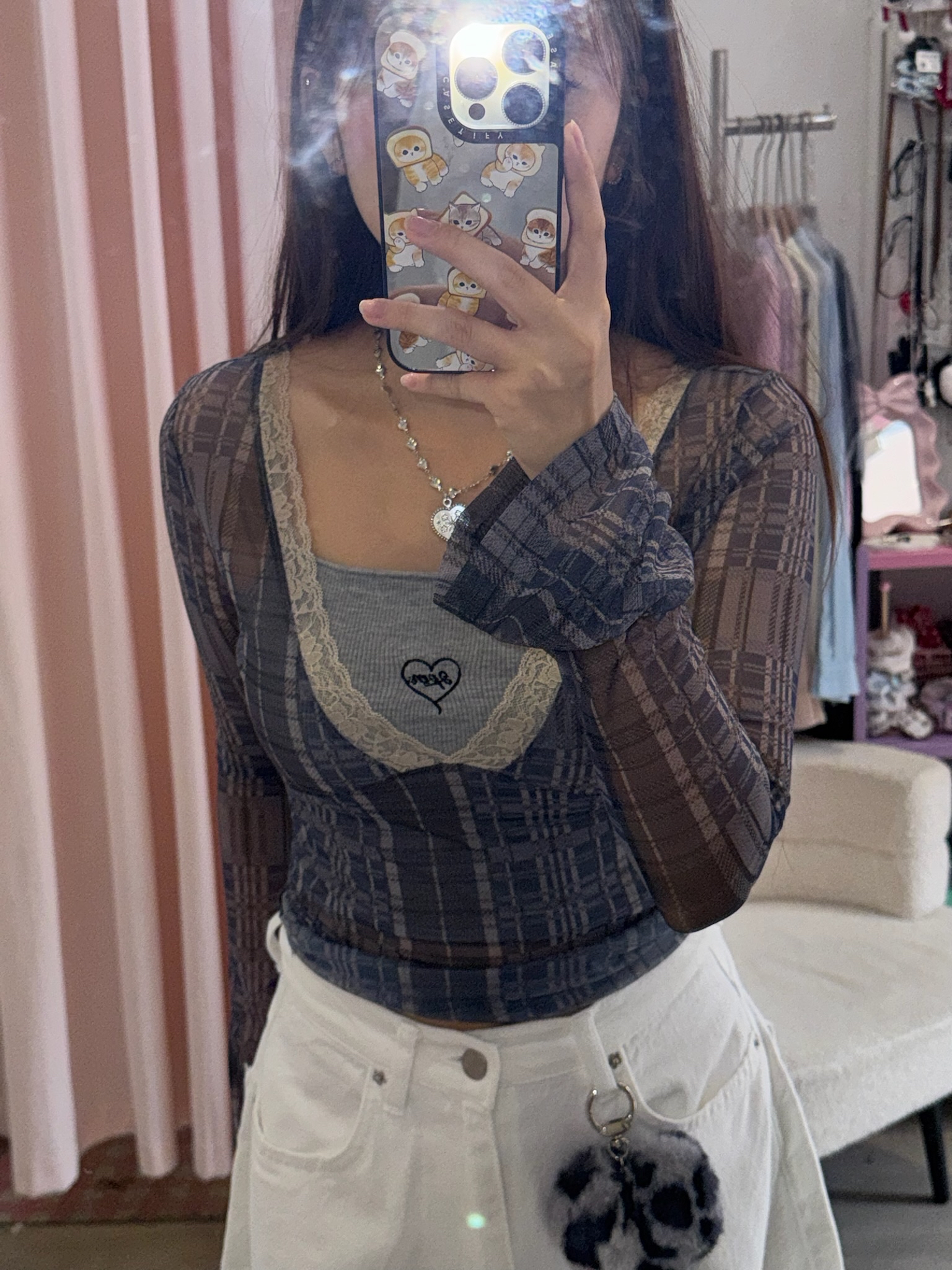 (店主大推❤️‍🔥）韓國少性感透薄格仔Lacy 邊邊 Top