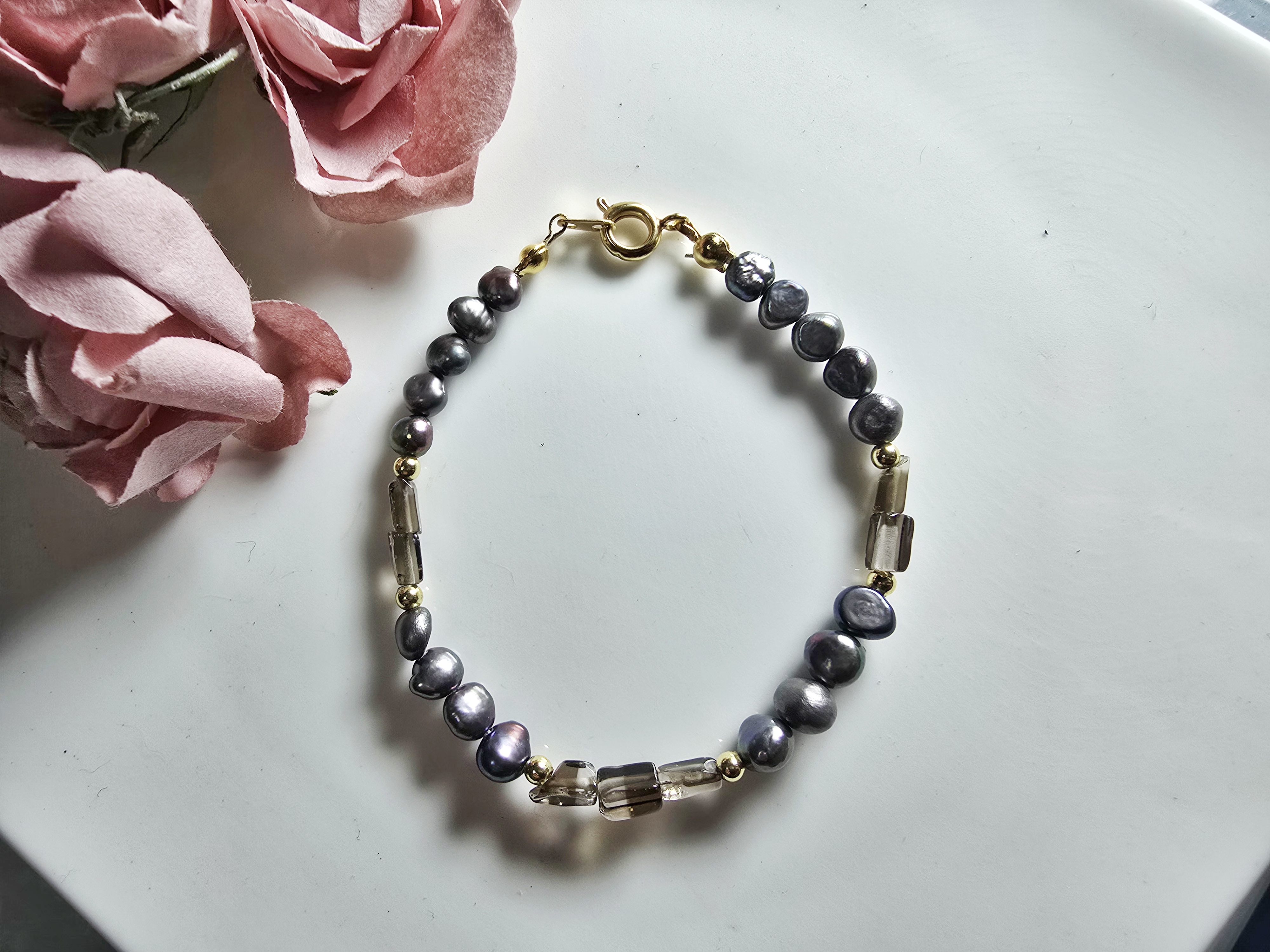 FWP0125-19  天然珍珠茶晶復古手鏈