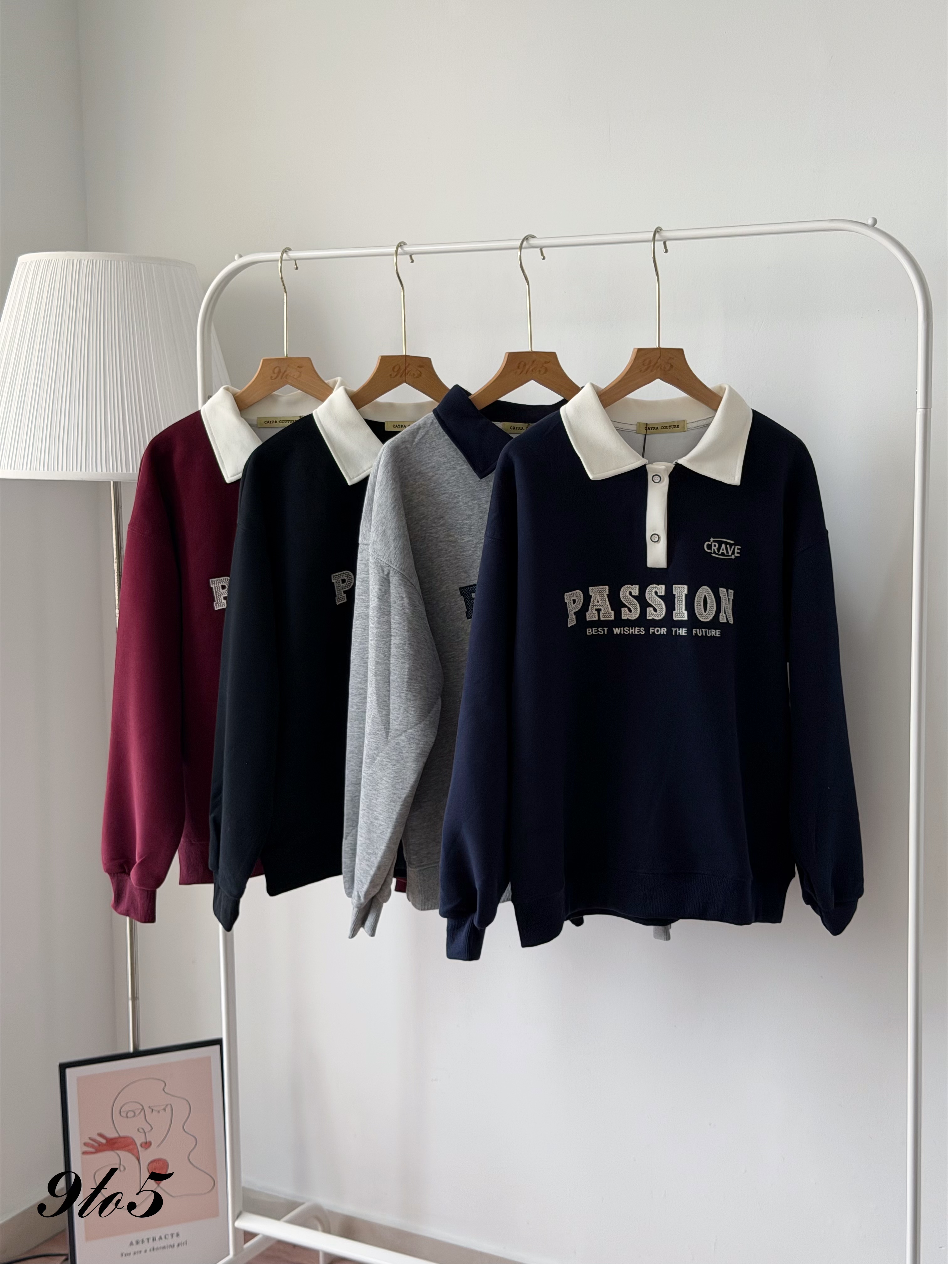 T4526 Embroidery Wording Sweatshirt with Collar - 4 Colors 