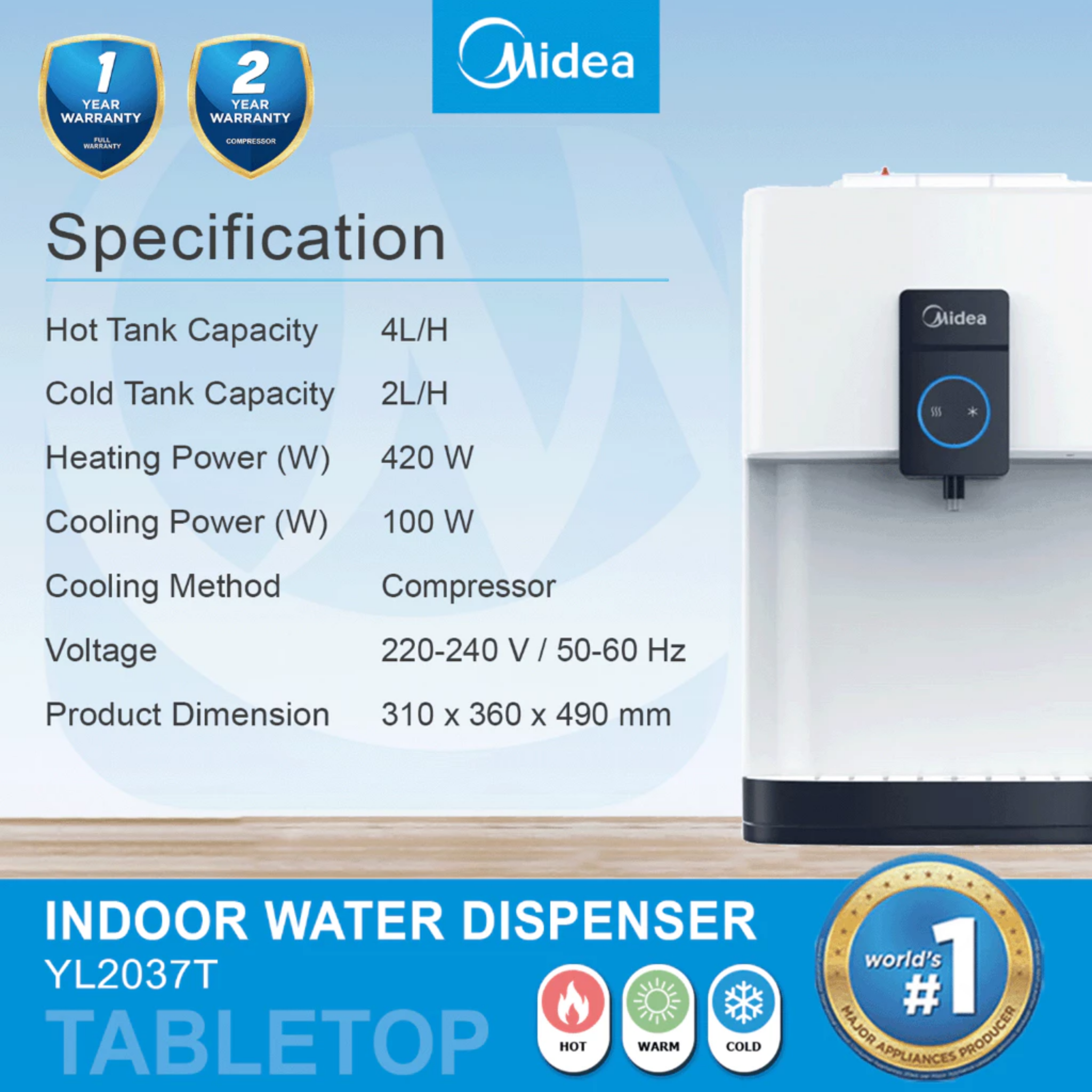 Midea Tabletop Water Dispenser Yl-2037T