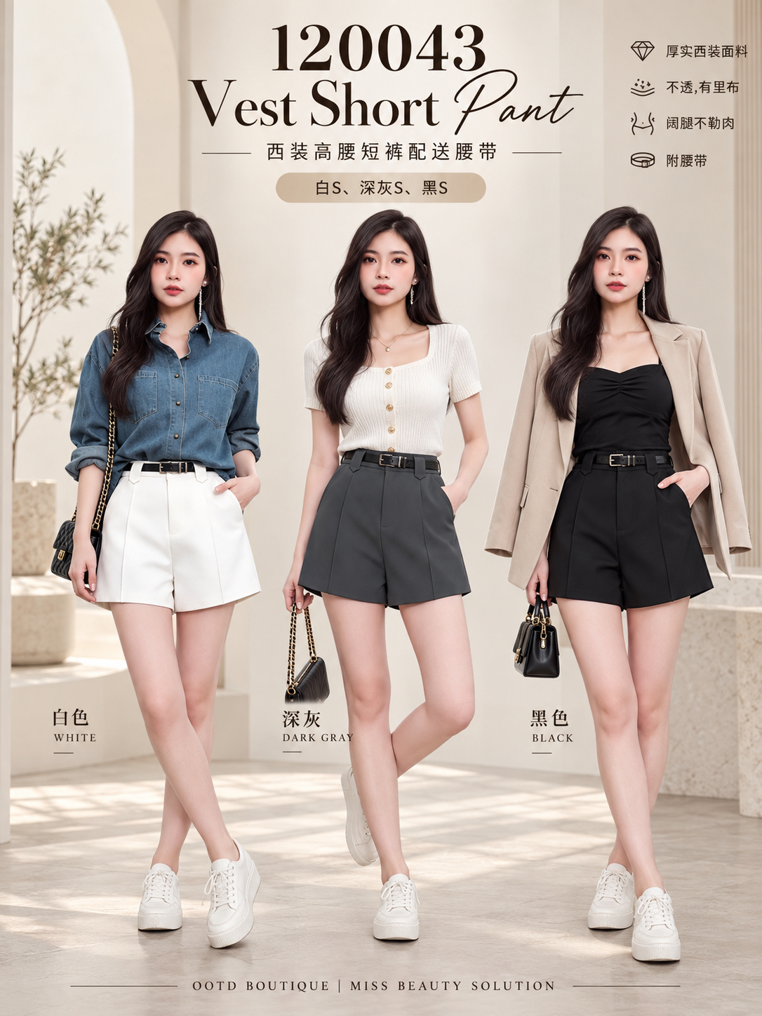 120043 Suis Short Pant with belt 西装高腰短裤