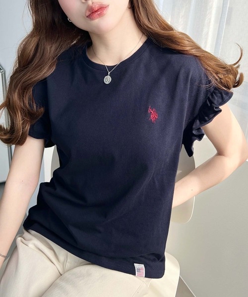 日本直送 限時優惠中  < U.S. POLO ASSN. ＞經典刺繡荷葉袖上衣