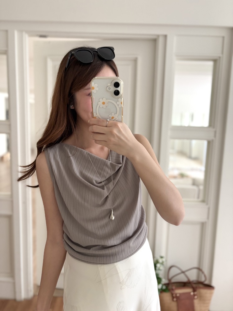 Draped Sleeveless Top (Dark Beige)