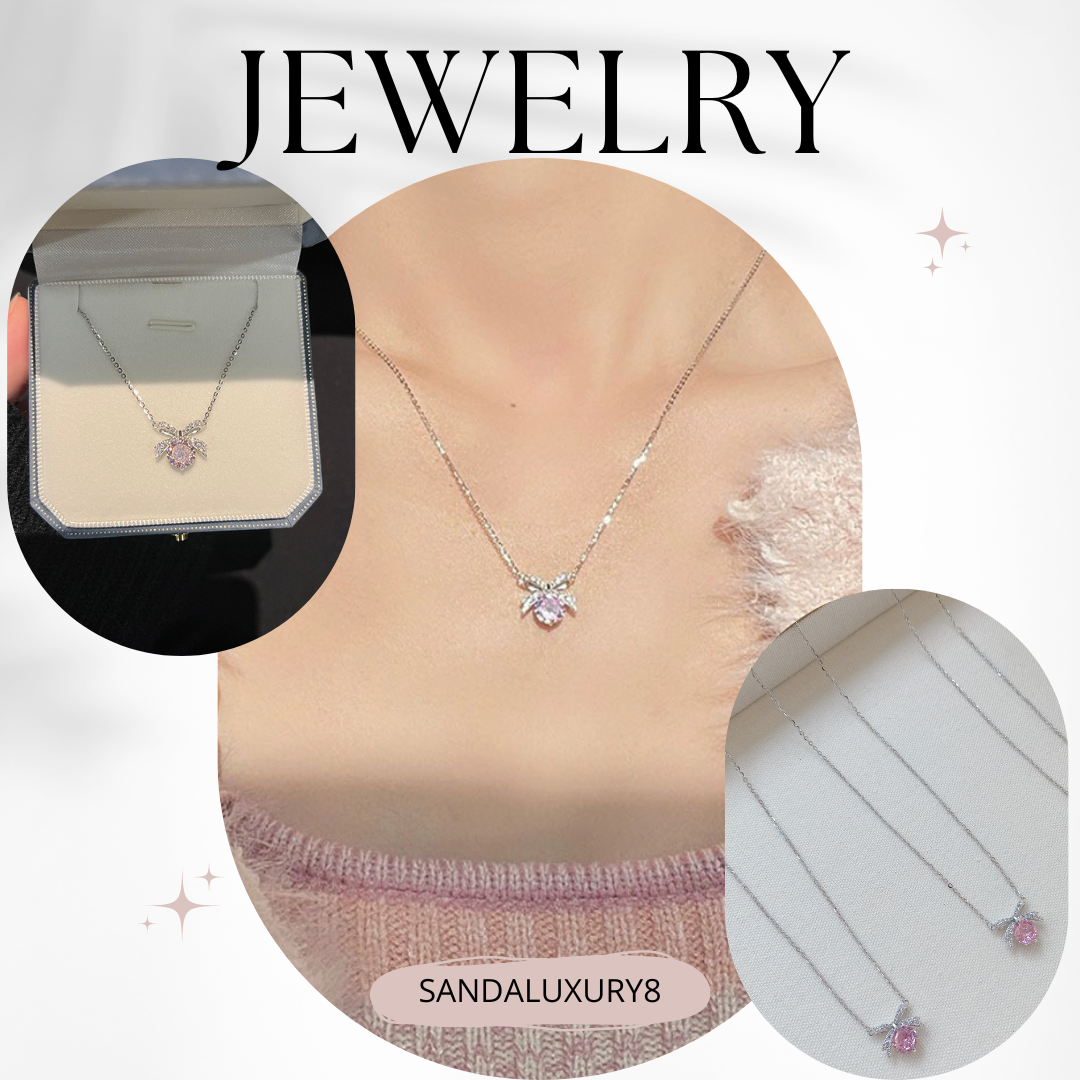 Pink Bowknot Pendant Necklace Jewelry  Luxury Fashion Accessories  Women Gift 