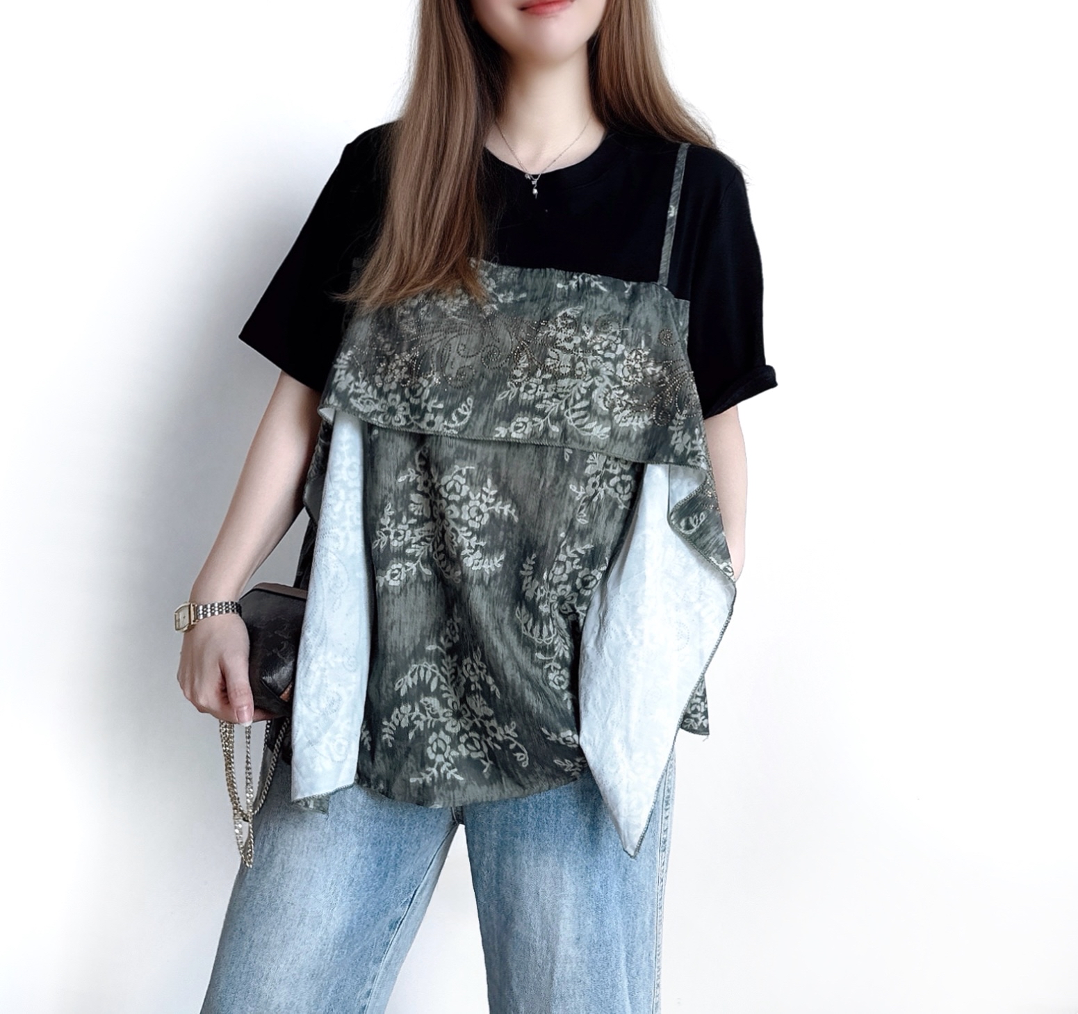 🌼初春優惠🍀 假兩件吊帶民族印花Tee