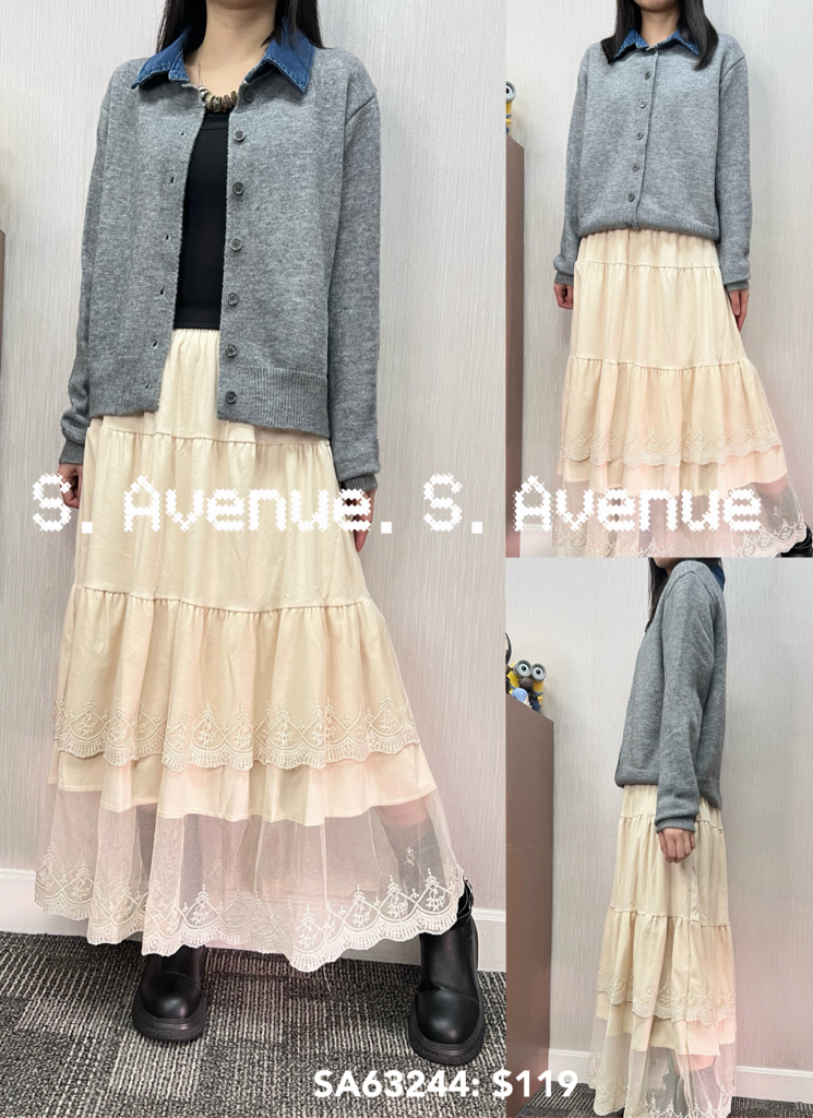 SA63244: 長袖牛仔領有鈕雙著冷top