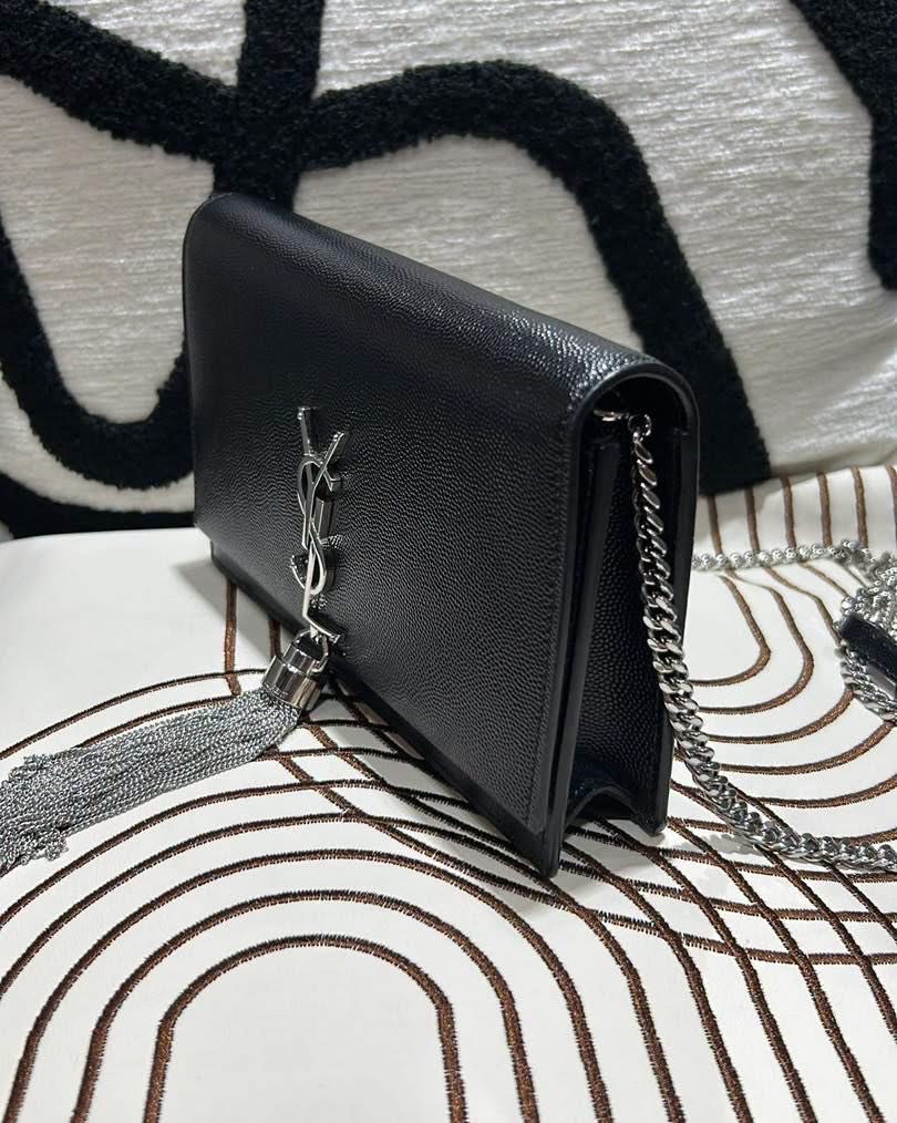 全新 YSL Kate tassel chain flap bag 黑色粒粒牛皮 100%Authentic, 全新未使用品 ✅ certificate✅Dust bag✅box